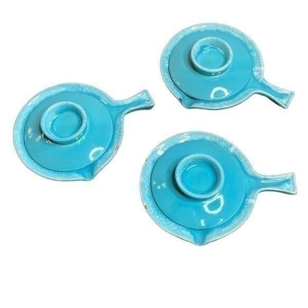 Vintage Hull by Crestone Oven Proof Lidded Casserole dishes x 3 turquoise blue