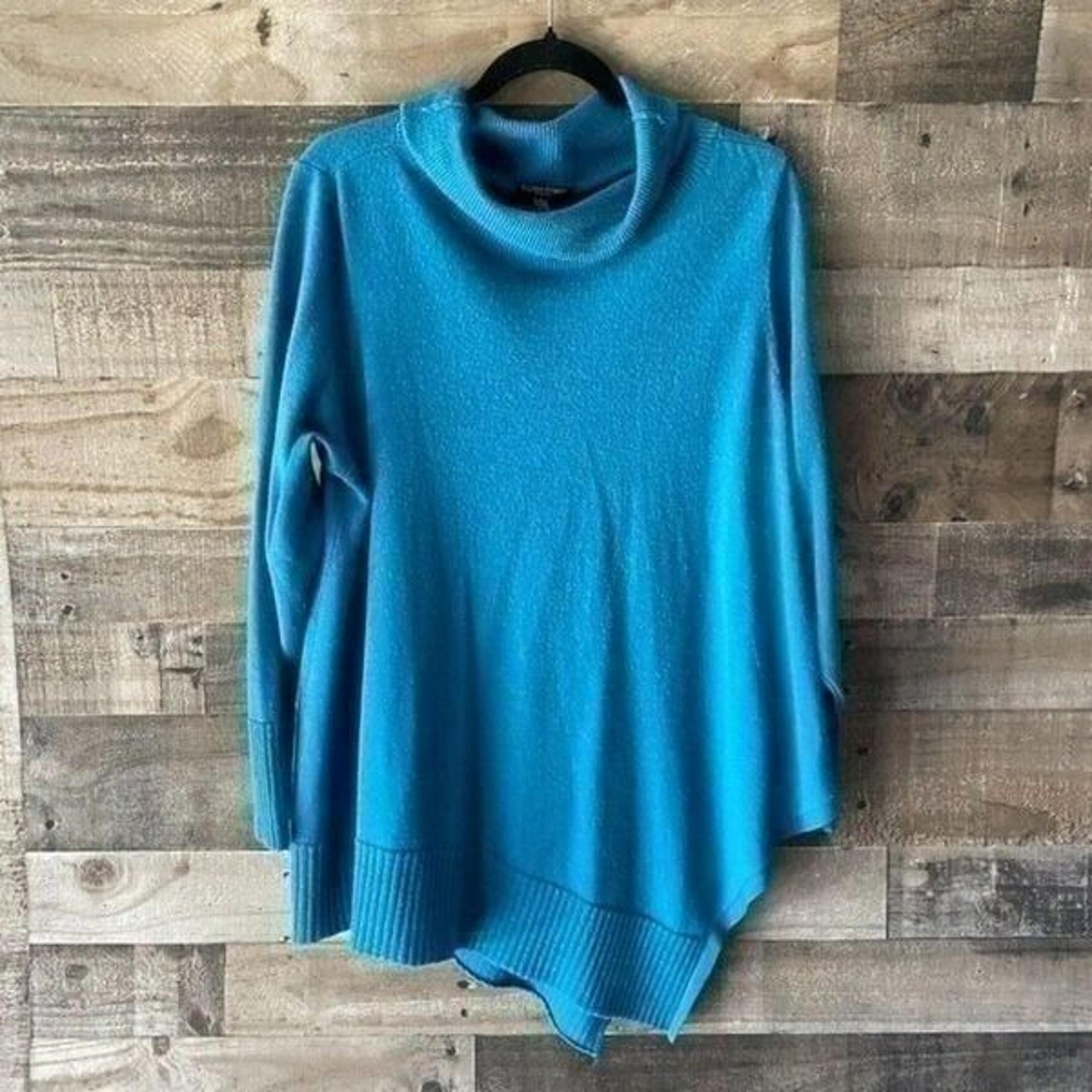 Eileen Fisher long sleeve merino wool turtleneck tunic blue 1X