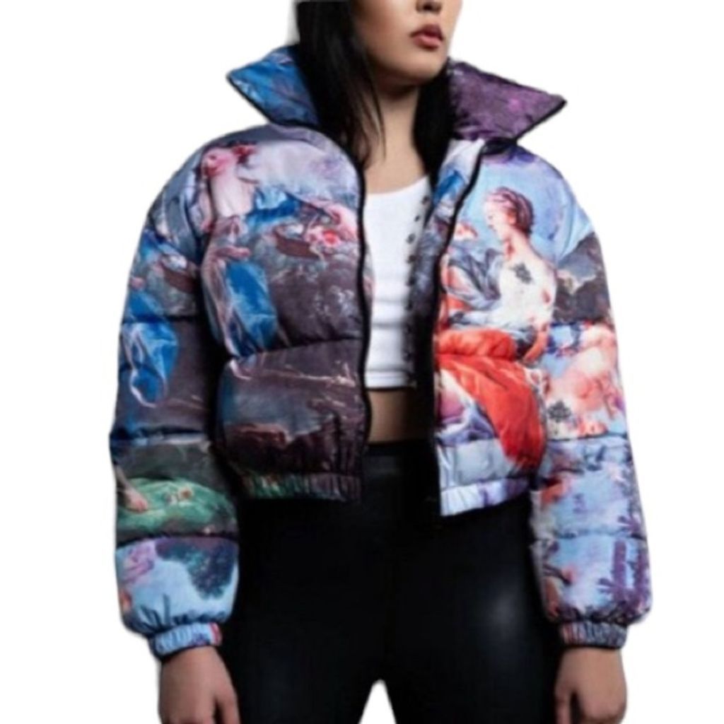 Alexa Wang Puffer Jacket Watercolor Lightweight Ethereal Goddess Multi Renn L