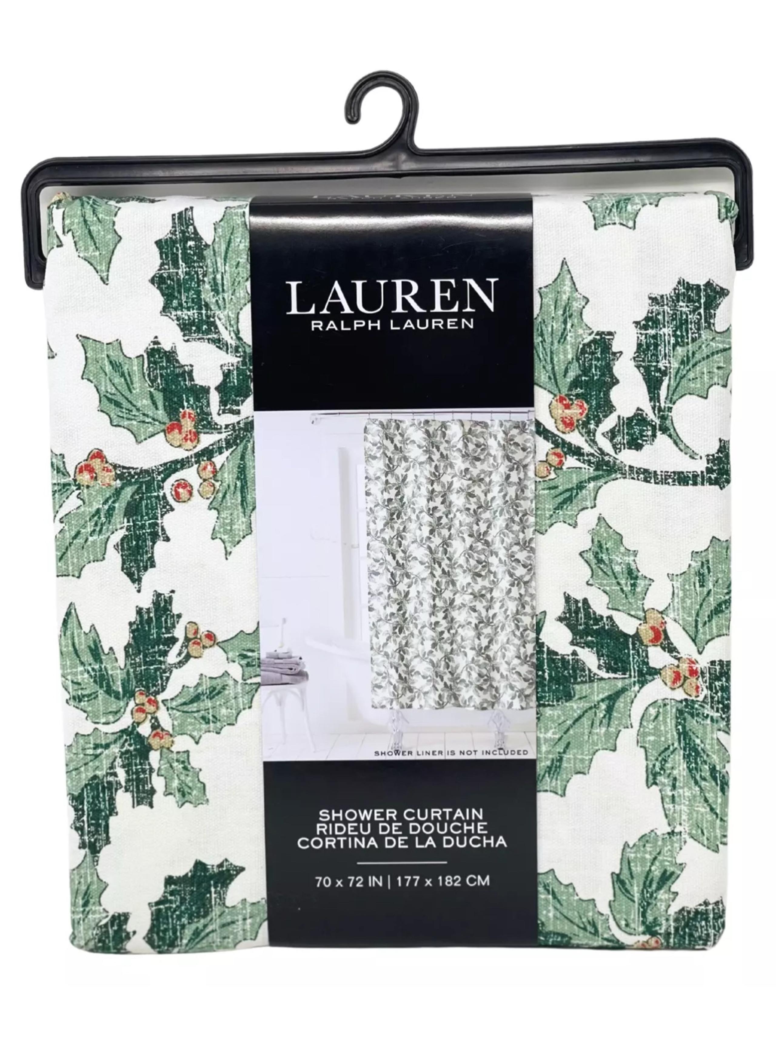 RALPH LAUREN 70 x 72" Christmas Holiday Holly Designer Cotton Shower Curtain NEW