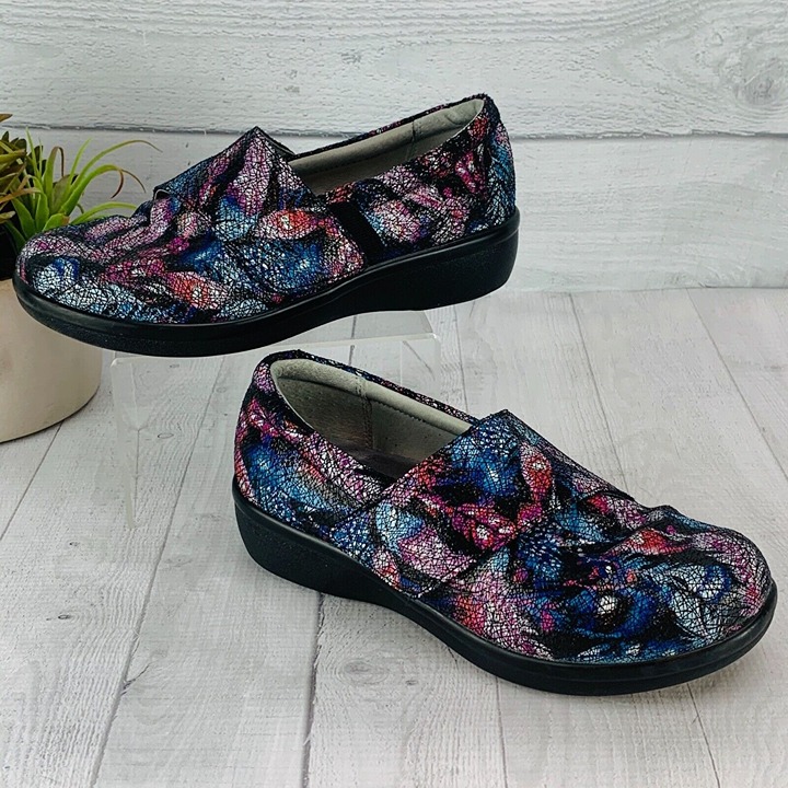Alegria Women LAURYN Printed Leather Nubuck Slip On Cross Strap Size 36W 6-6.5