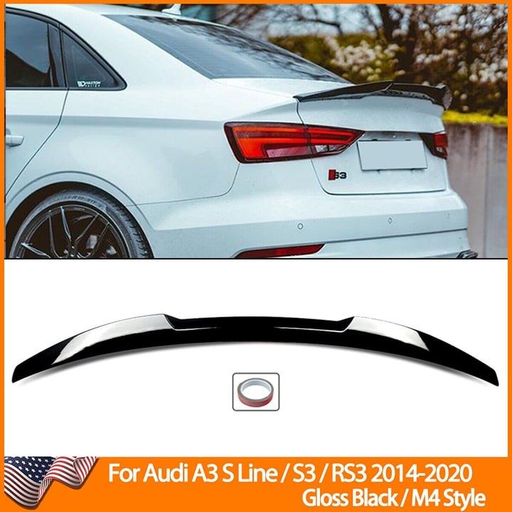 For 2014-2020 AUDI A3 Sedan Rear Spoiler PG M4 Style Gloss Black Brand New