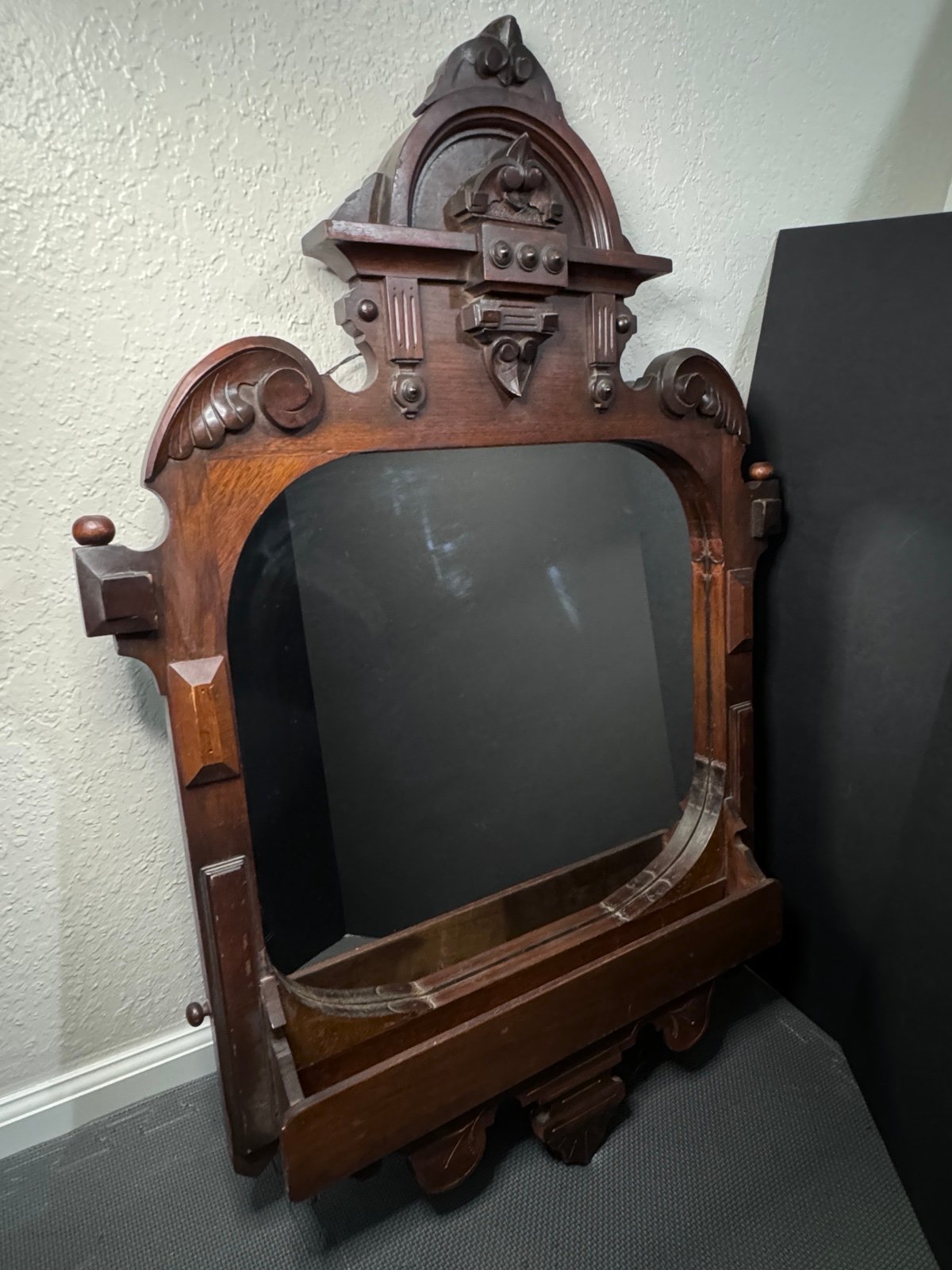 Renaissance Victorian Brown Wood Mirror • 41” x 29”