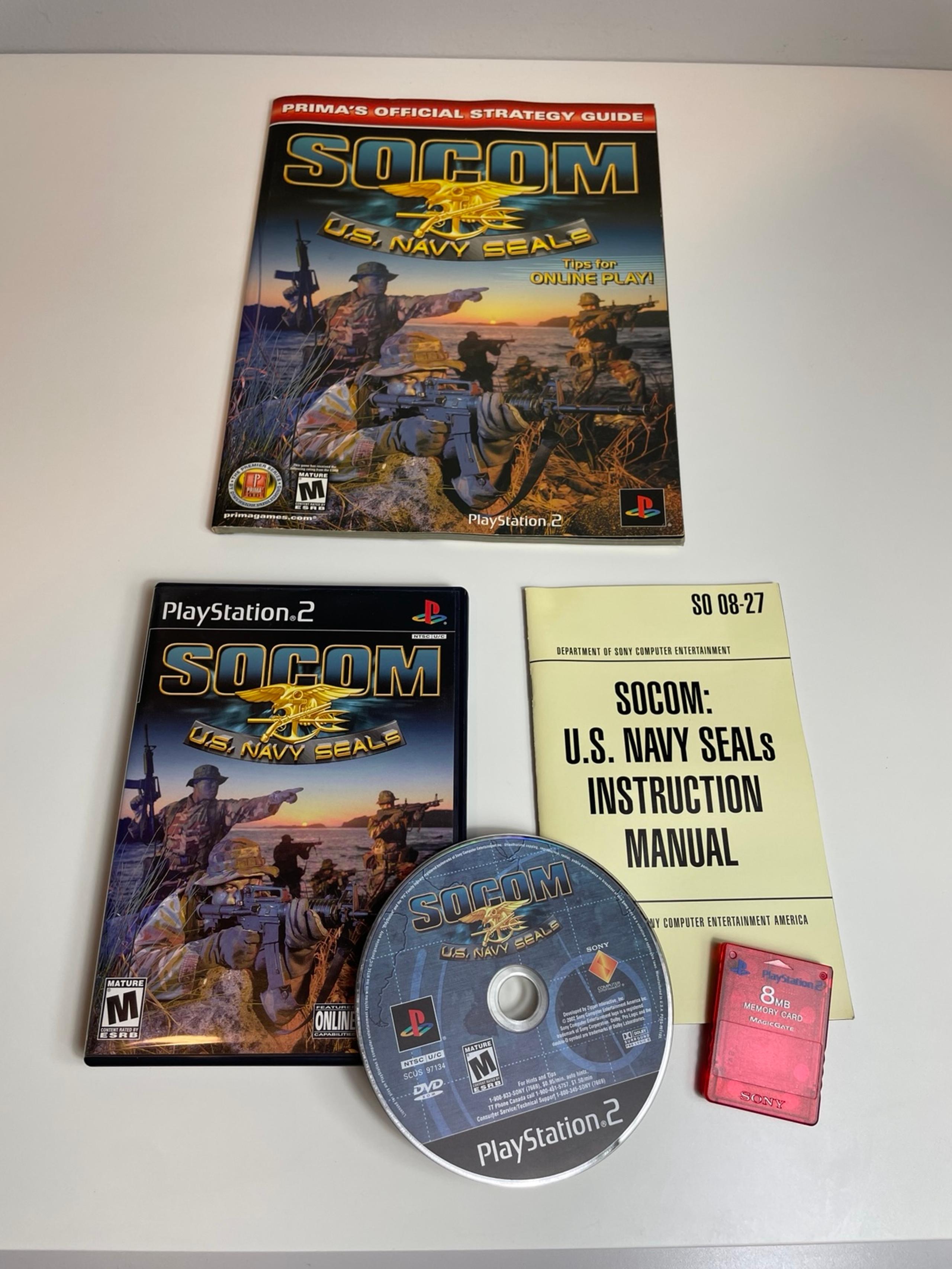 Socom U.S. Navy Seals PS2 PlayStation 2 CIB Mint w Strategy Guide & Memory Card