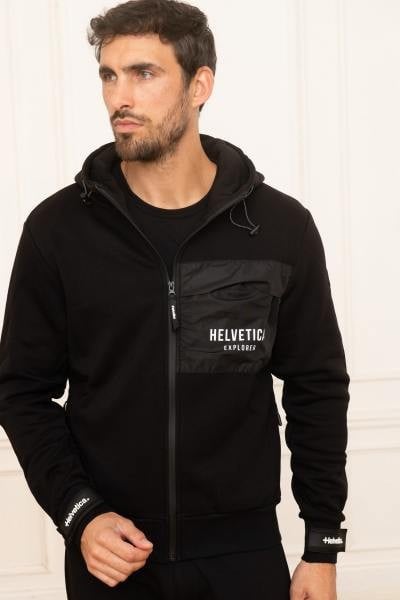 Helvetica Mountain Pioneers Manday full zip Black mans sweater size S