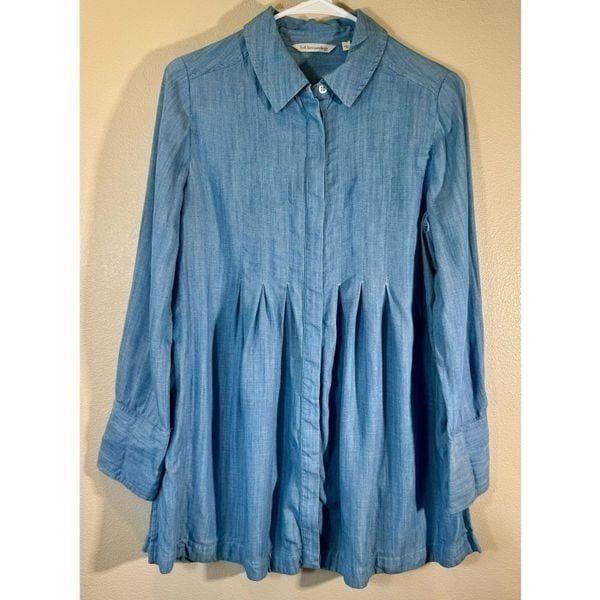 Soft Surroundings Denim Chambray Beachy Coastal Button Front Tunic Top XS