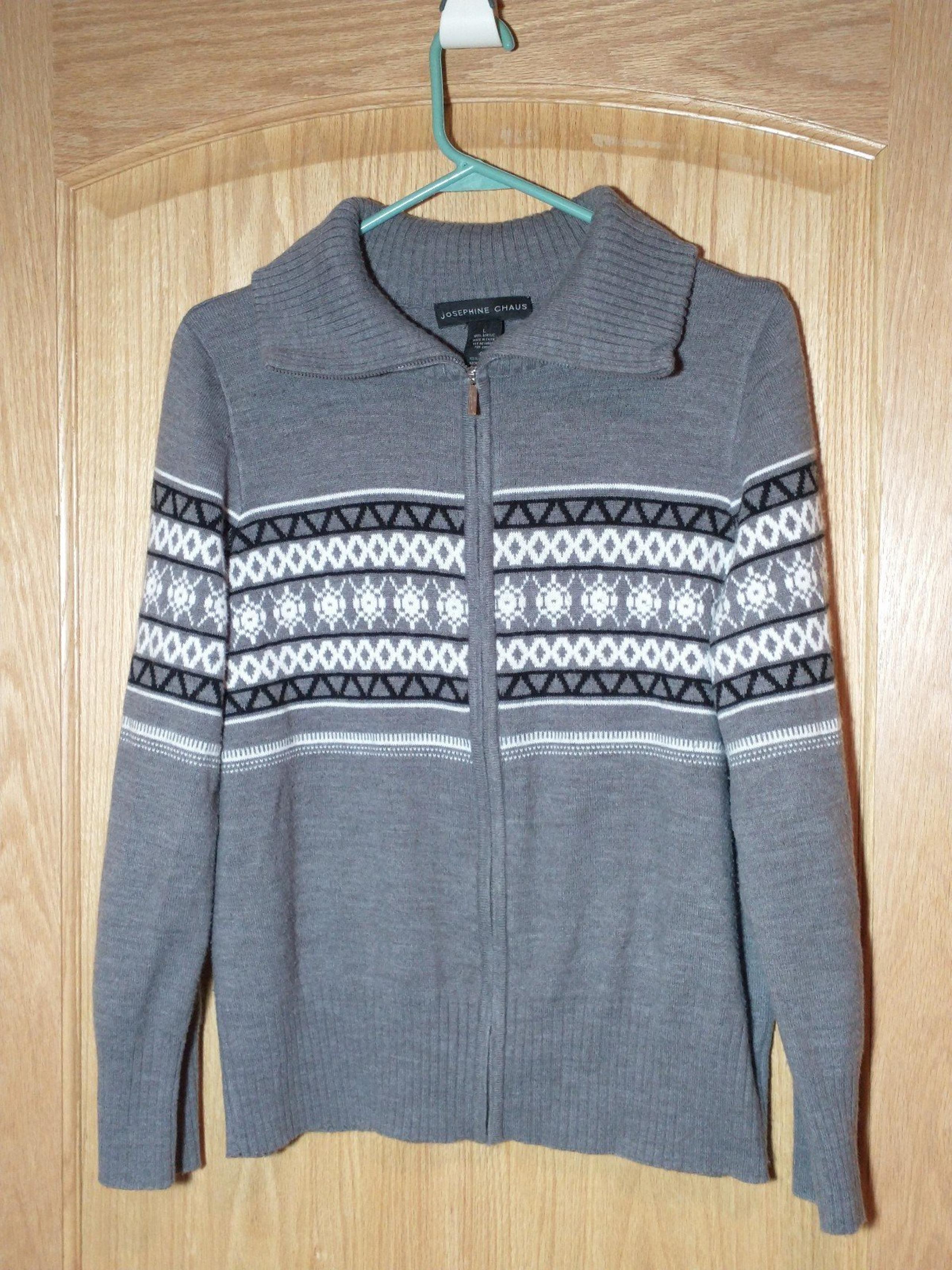 Josephine Chaus Women’s L Gray Fair Isle Full Zip Sweater