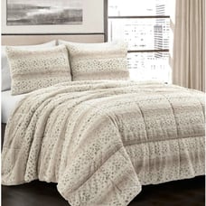 Leopard Print Soft Fur 3 Piece Bedset Full/Queen NEUTRAL