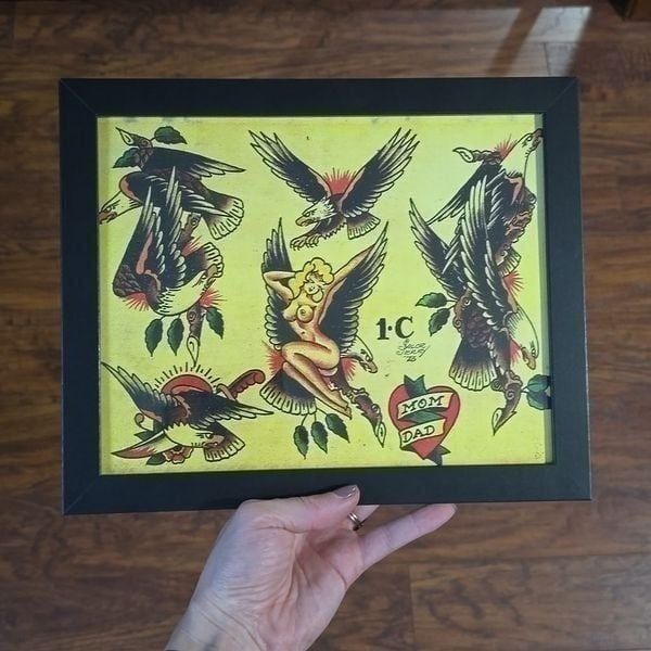 NWT, Framed American Traditional Tattoo Style Flash Art Print