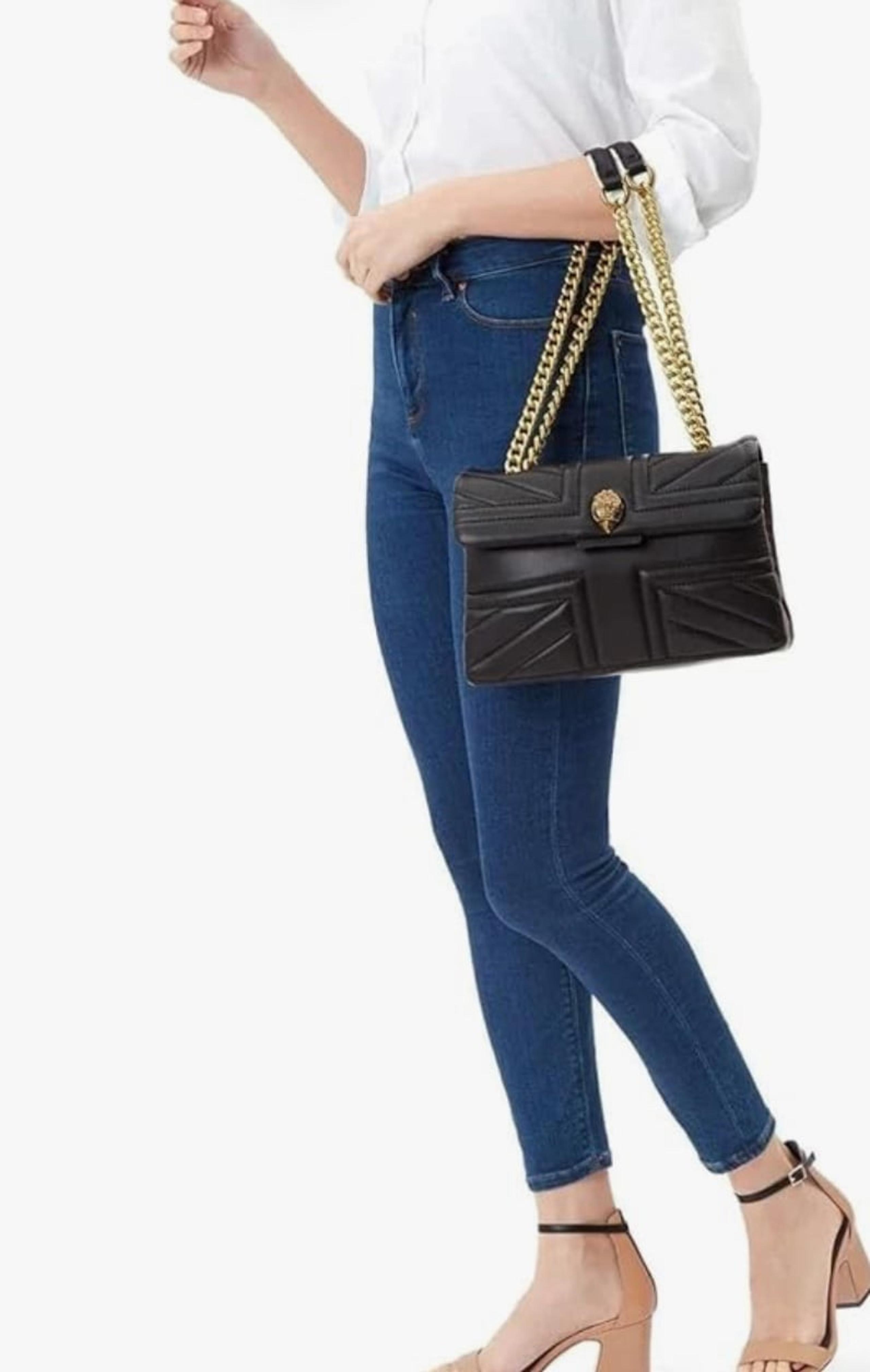 Kurt Geiger Women's Kensington Black Leather Union Jack Quilted Crossbody Bag, B