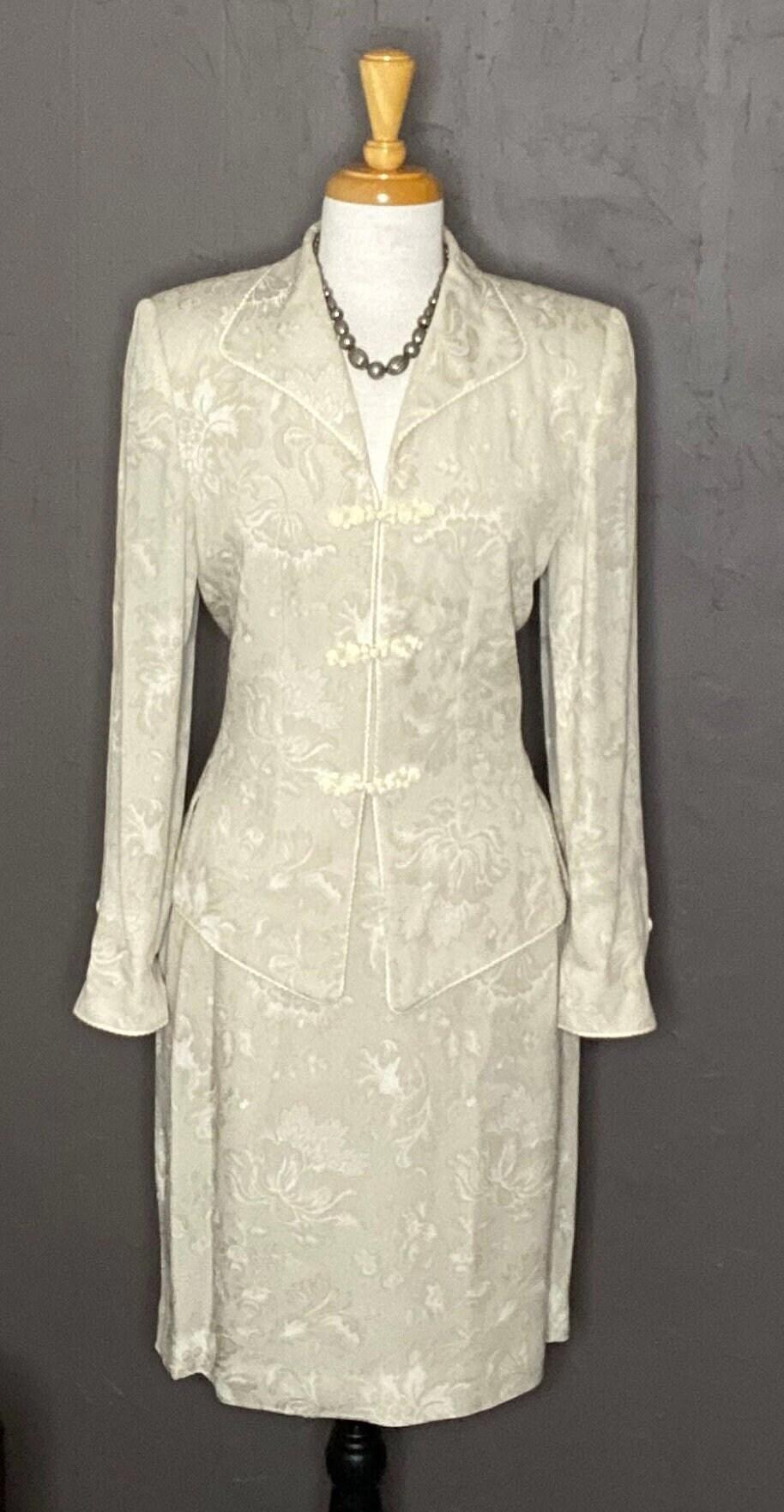 Mary McFadden 1990s Brocade Skirt Suit Size 6