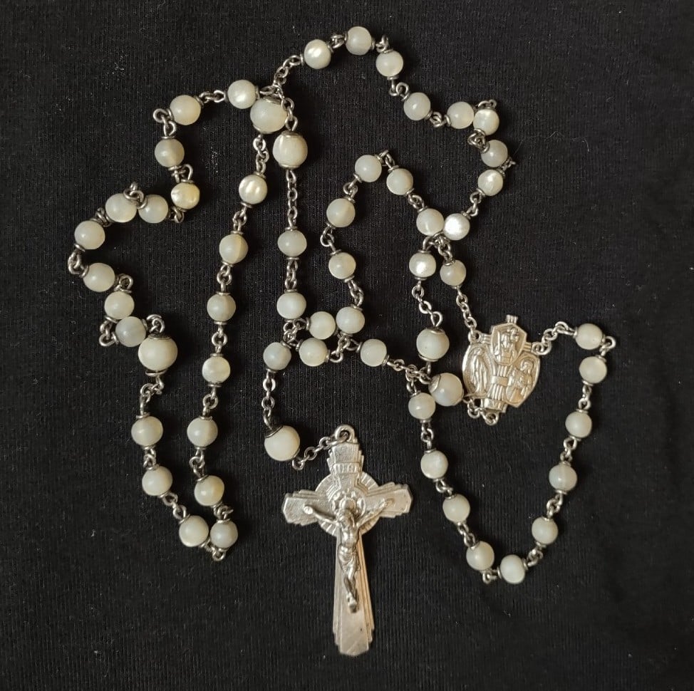 1940s Sterling Silver Mother of Pearl Rosary Beads 5 Decade Vintage
