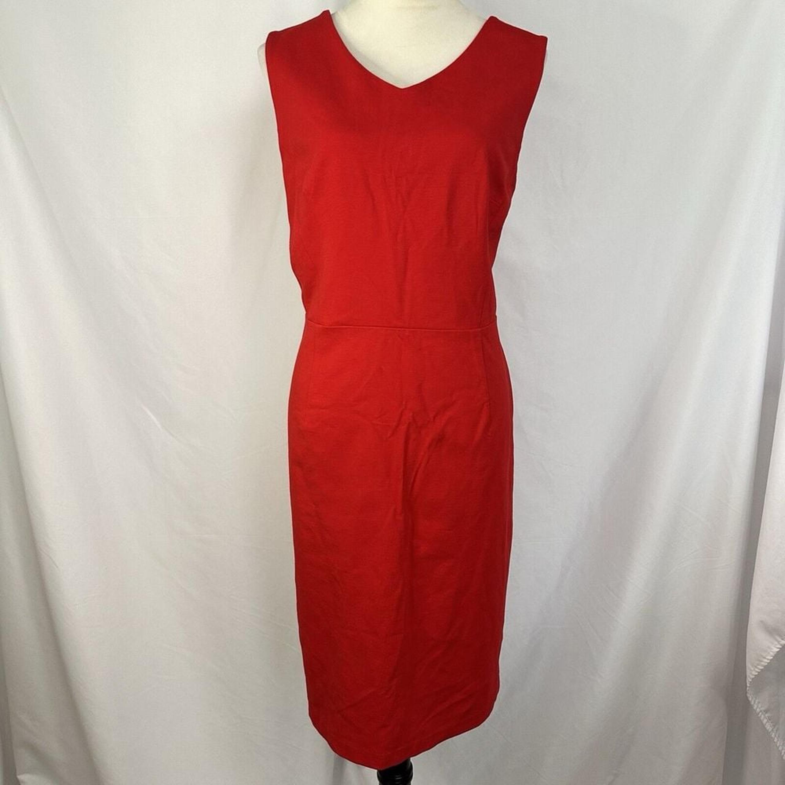 Talbots Dress Womens 16 Red Sleeveless Sheath Midi Stretch Career Cocktail Party