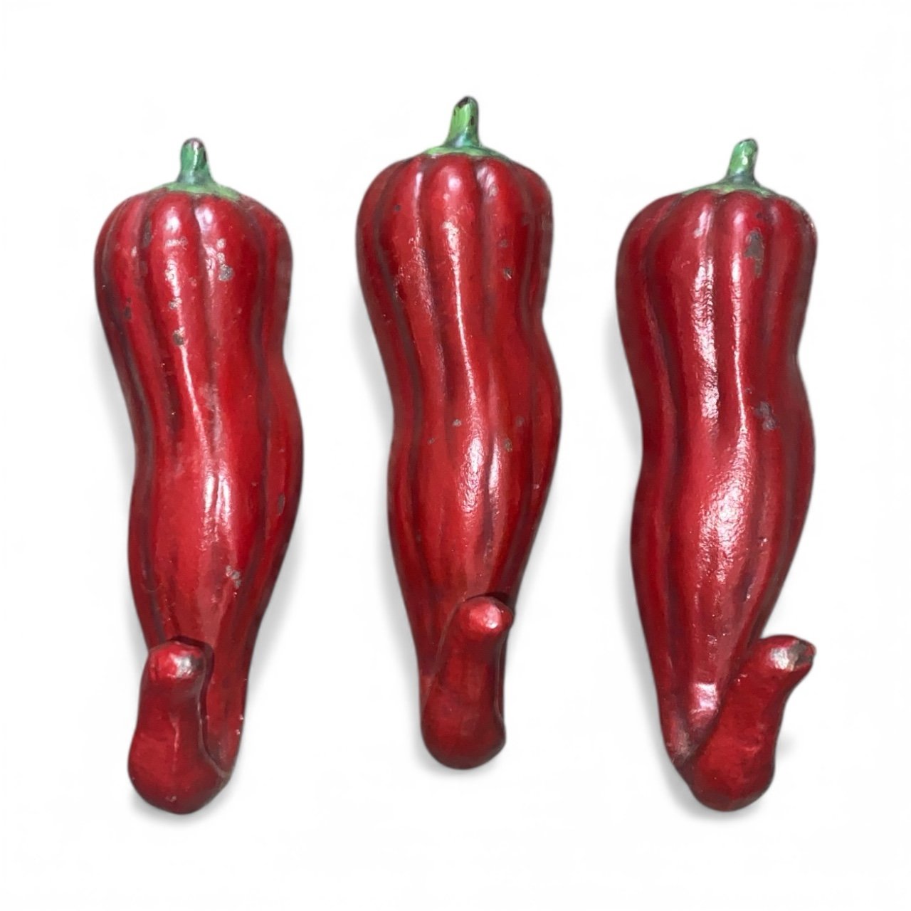 Set of 3 Vintage Metal 5” Red Chili Pepper Wall Hooks