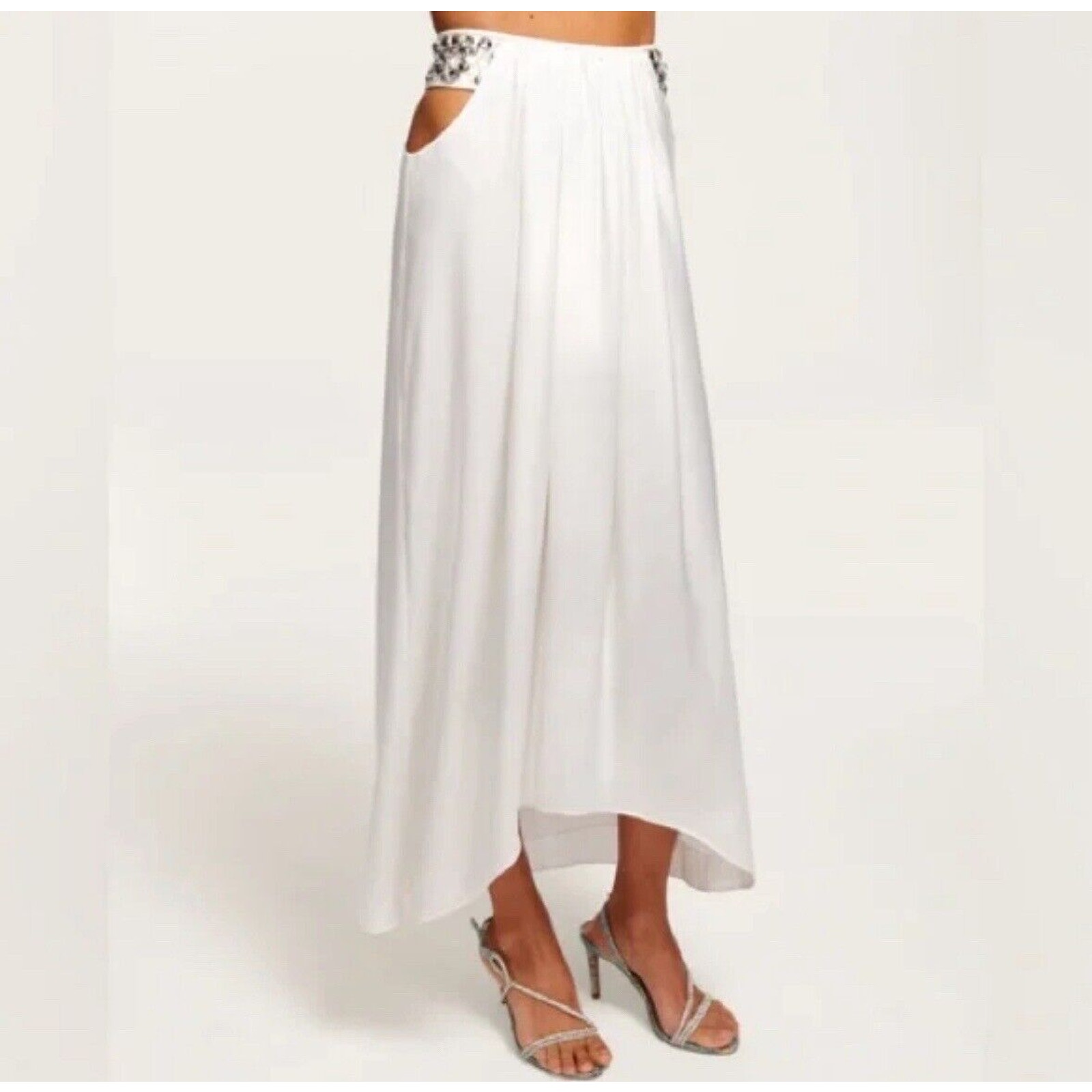 NWT Ramy Brook Ivory Embellished Cutout Waist Skirt Sz 0 Retail 575