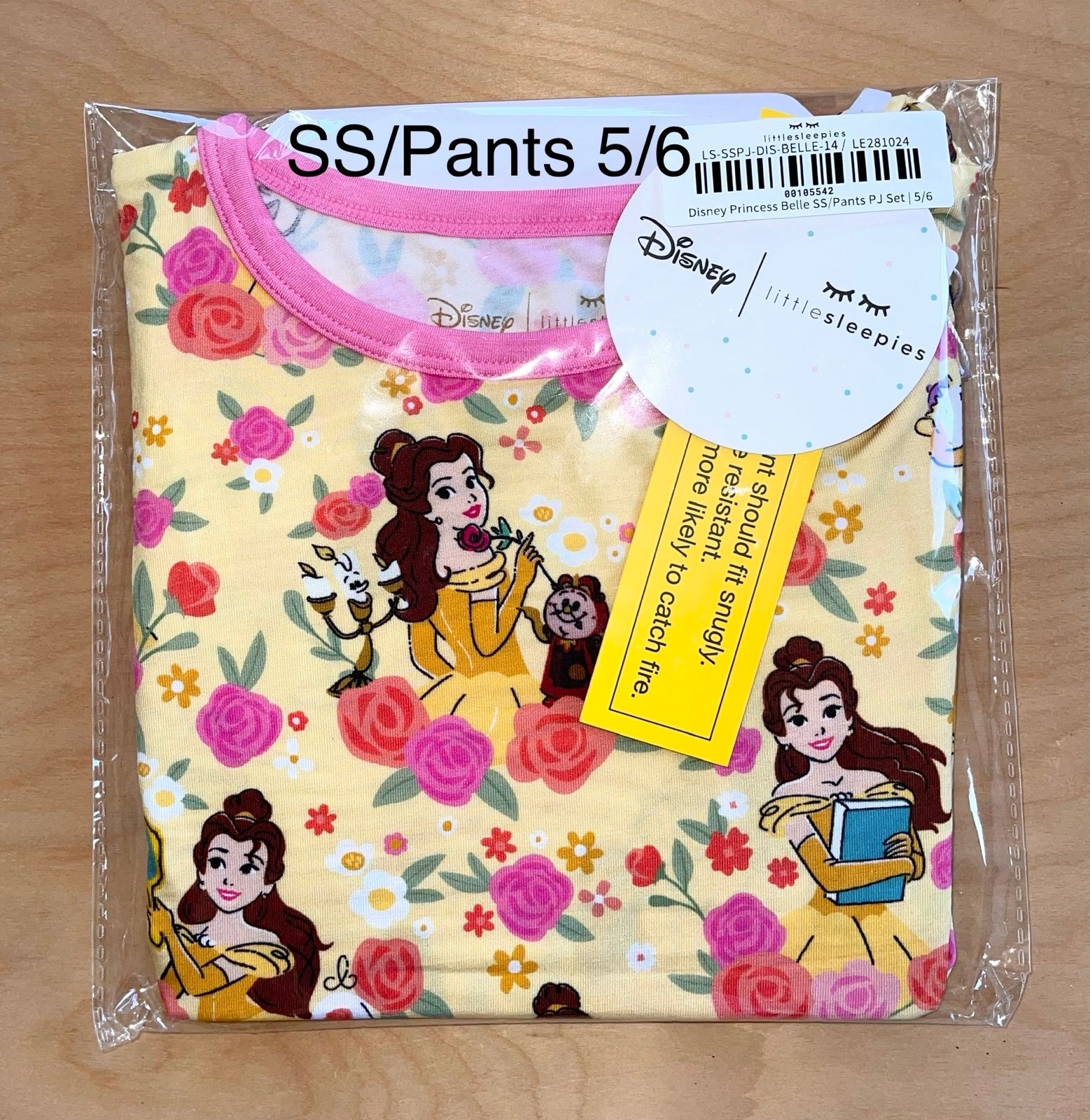 Little Sleepies Disney Princess Belle 2-piece Short Sleeve PJ Set (5/6) - NIB
