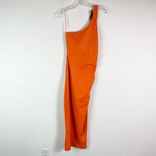 Naked Wardrobe NWT Faux Leather One Shoulder Body-Con Midi Dress Orange Size M
