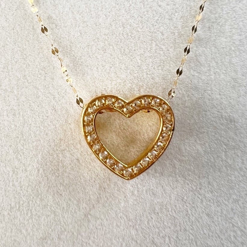 18k Solid Gold Dainty Heart Necklace , AU750 Stamped