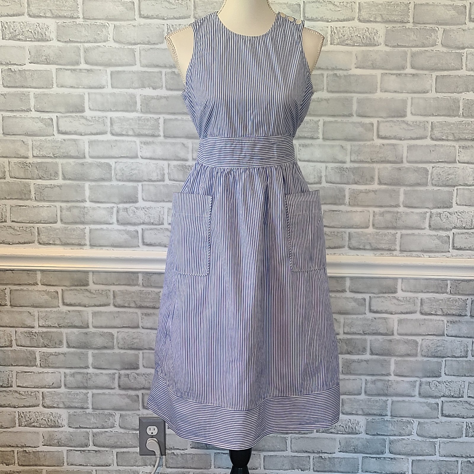 J.Crew Striped Poplin Apron Cotton Midi Dress Sz 4 Minimalist Lagenlook Cottage