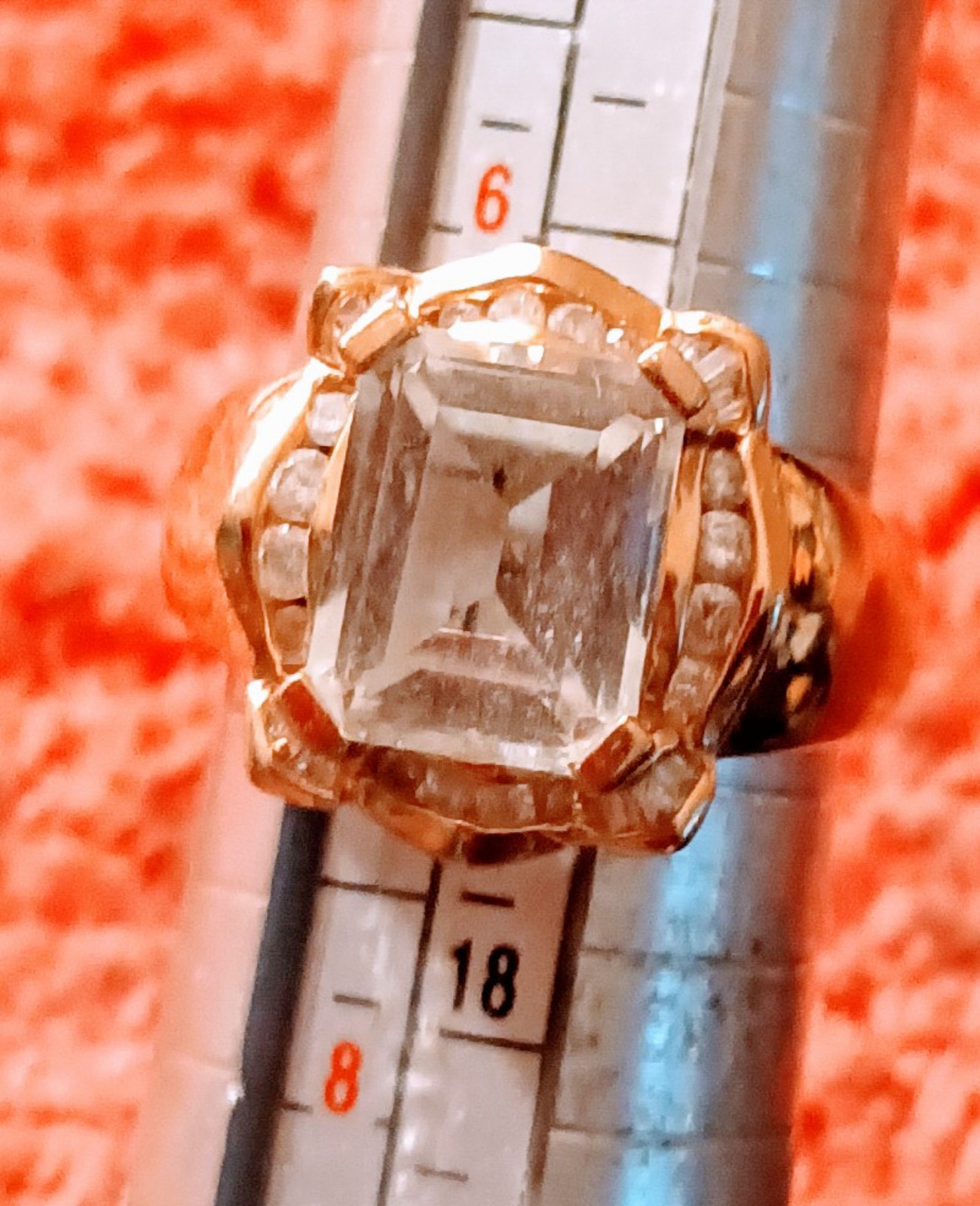 Blue Aquarium Emerald Cut with Diamond 14 KT Gold 7 Ring.
