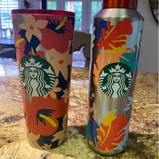 Starbucks Stainless Hibiscus & Palm design tumbler and bottle Set