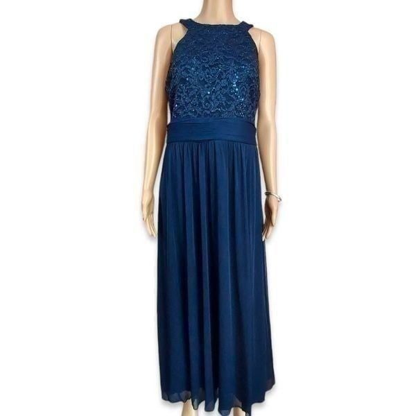 Davids Bridal Navy blue and sequined prom, evening dress