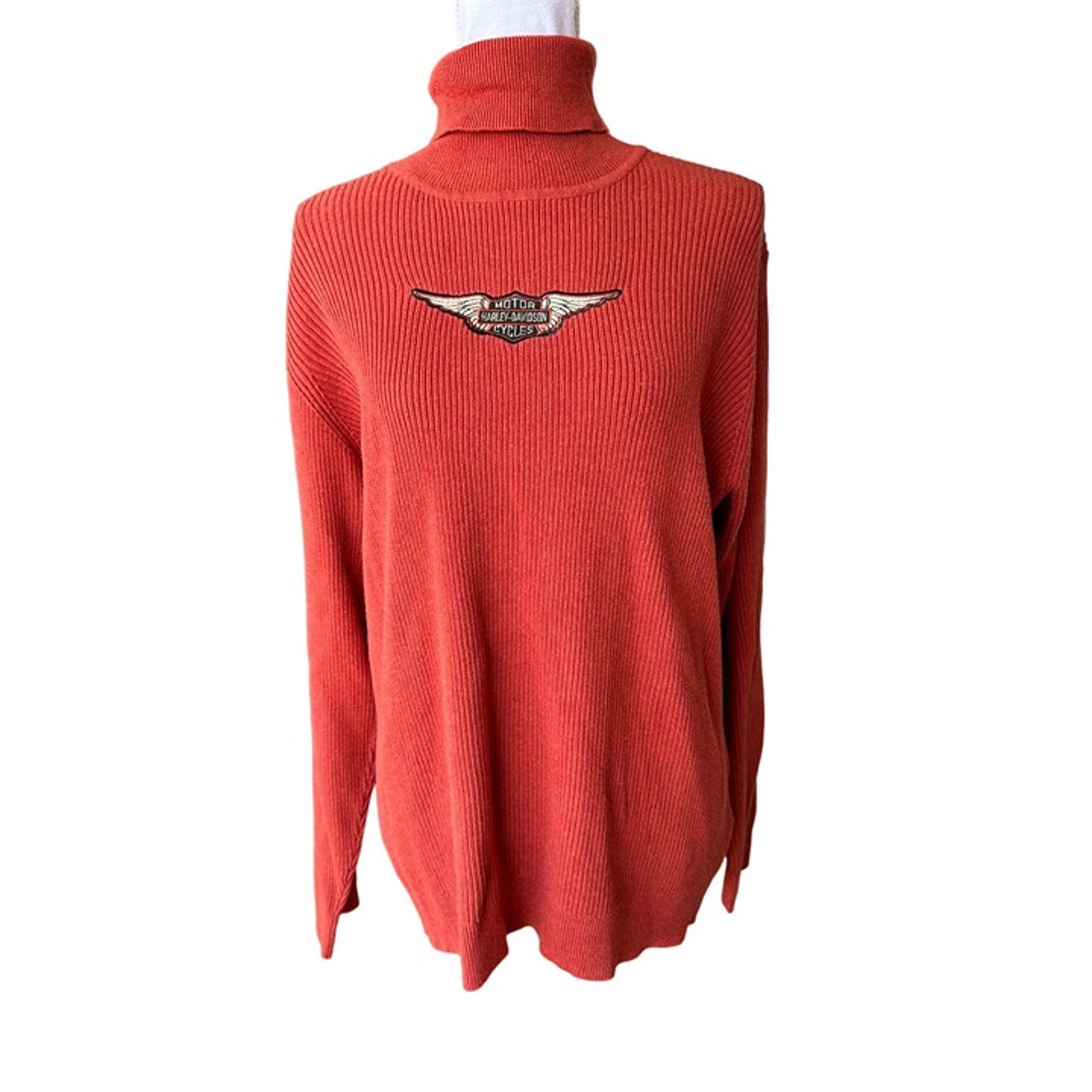 Harley Davidson Women's Turtleneck Ribbed Sweater Size 2W Stretch Burnt Orange