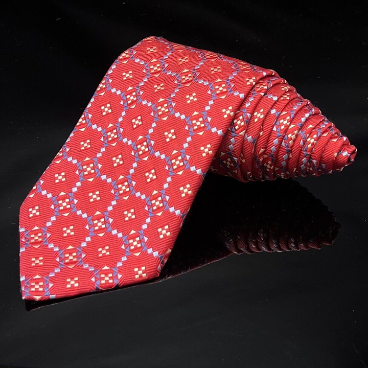 JoS. A. BANK Mens Necktie Luxury Silk Tie Red Navy Woven NWT 99.50 List
