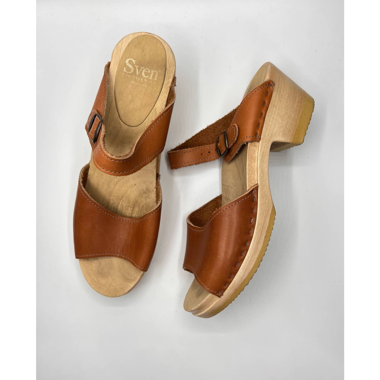 Sven Original Brown Suede Leather Buckle Strap Heeled Clog Sandal Women's 42 EU