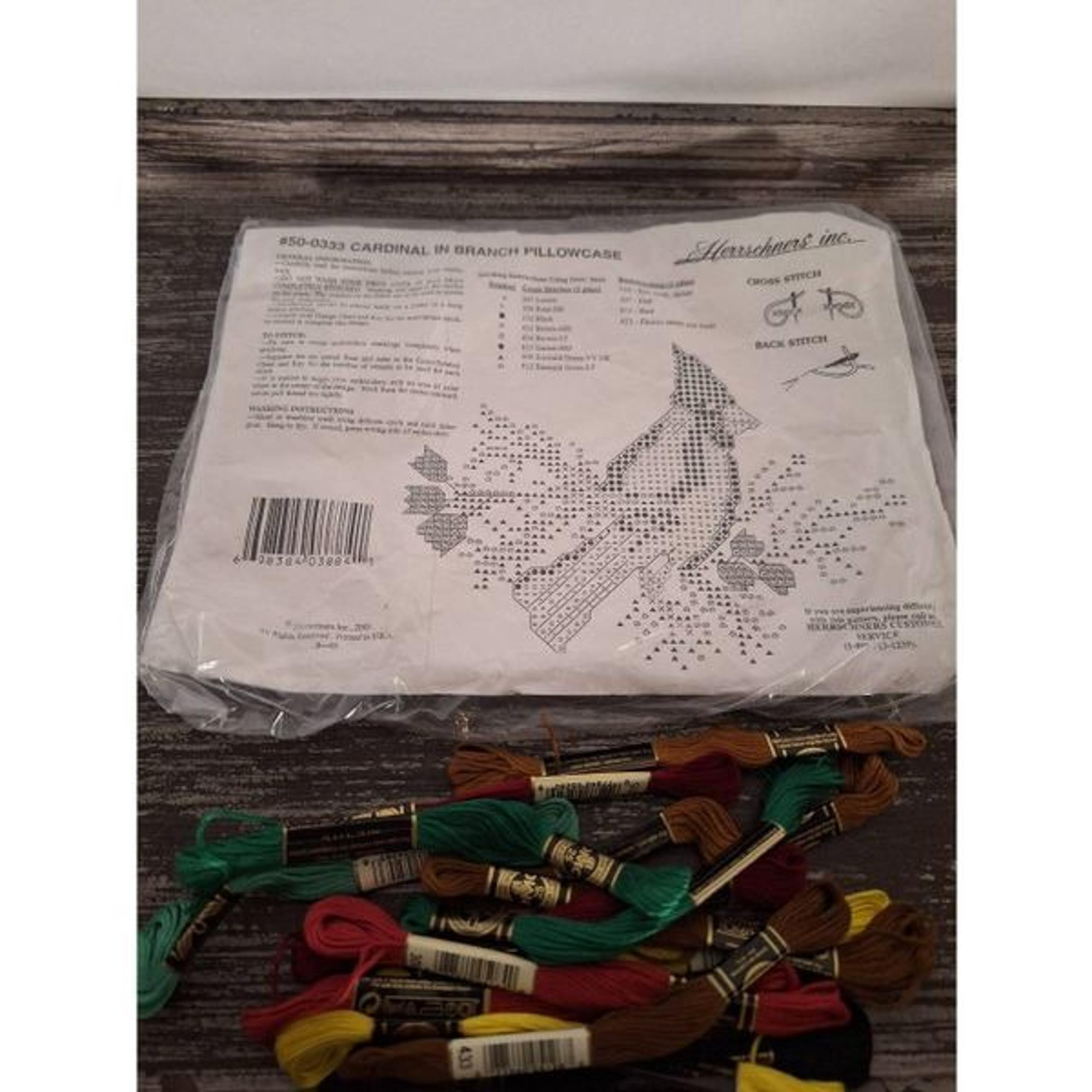 Herrschners Cardinal In Branch Cross Stitch Pillowcase Pair #50-0333 NEW