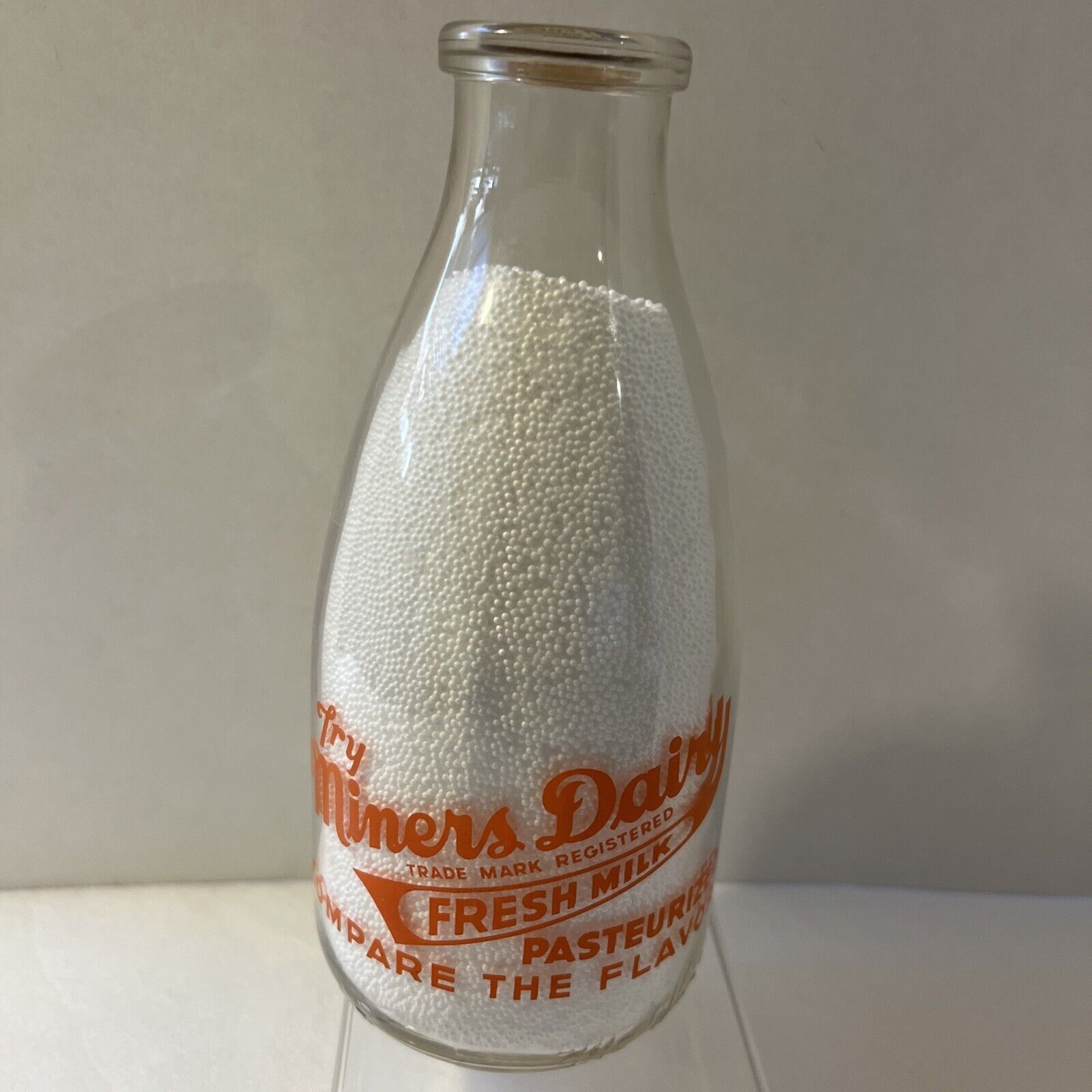 Vintage MINERS DAIRY Quart milk bottle Milk Cap