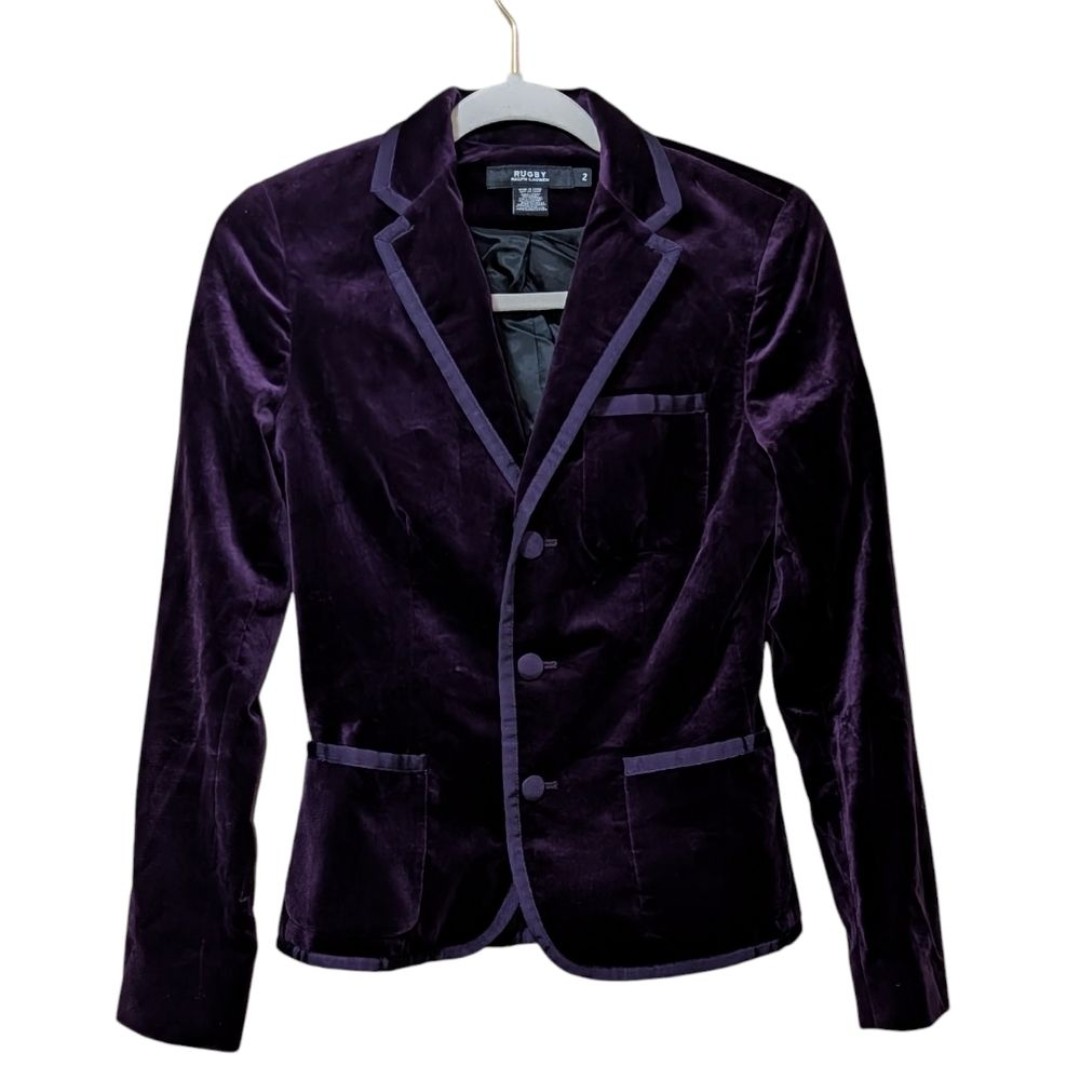 Ralph Lauren Rugby velvet blazer size 2 purple classic fitted event holiday 90's