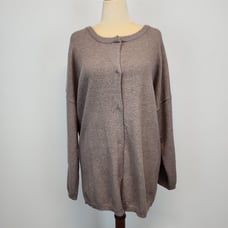 Made With Love Womens XL Snap Front Cardigan Sweater Taupe Round Neck Soft Boxy