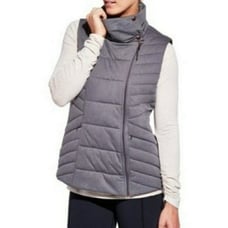 CALIA Asymmetric High Collar Quilted Vest Gray