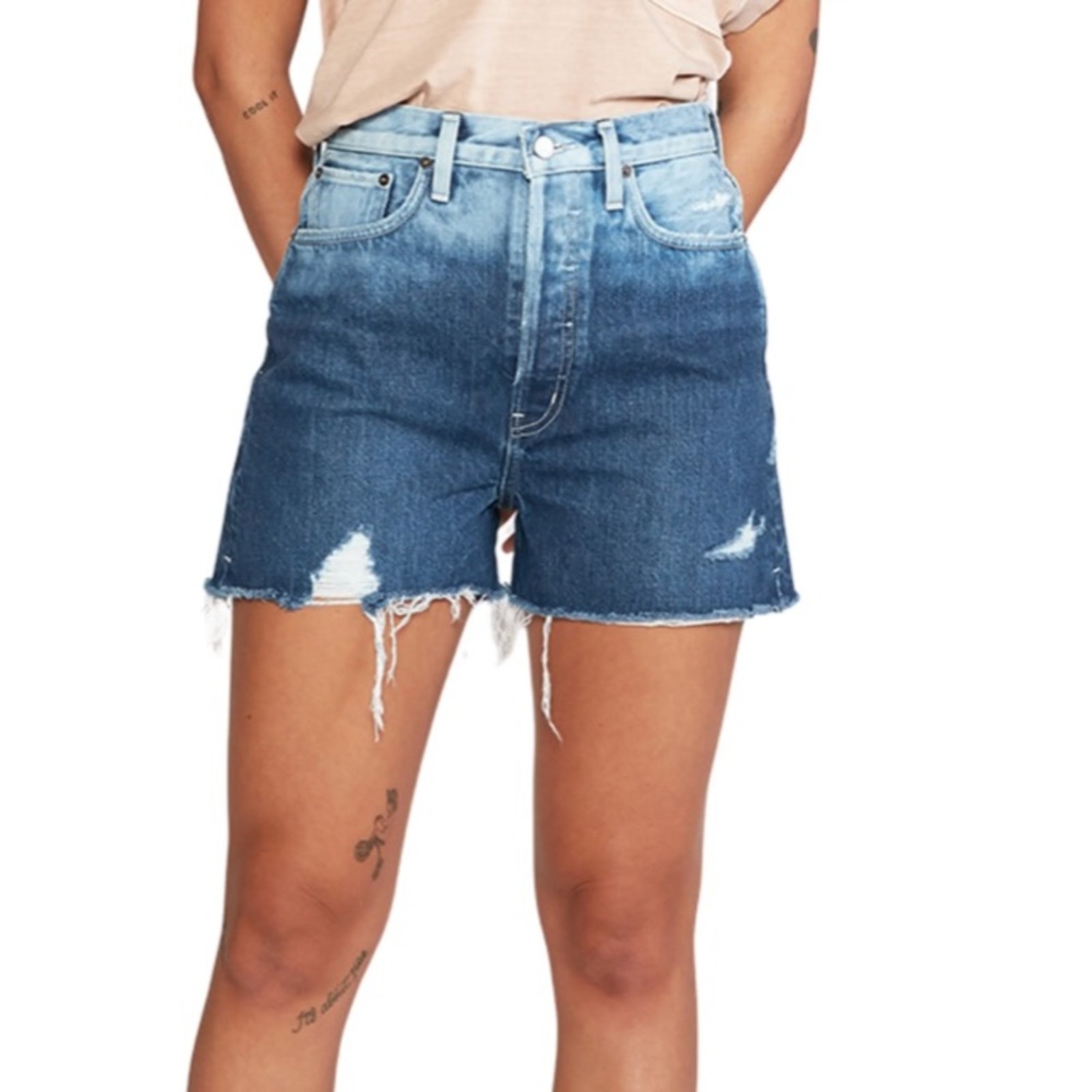 ETICA Womens 26 Fern High Waist Cutoff Organic Cotton Button Fly Denim Shorts
