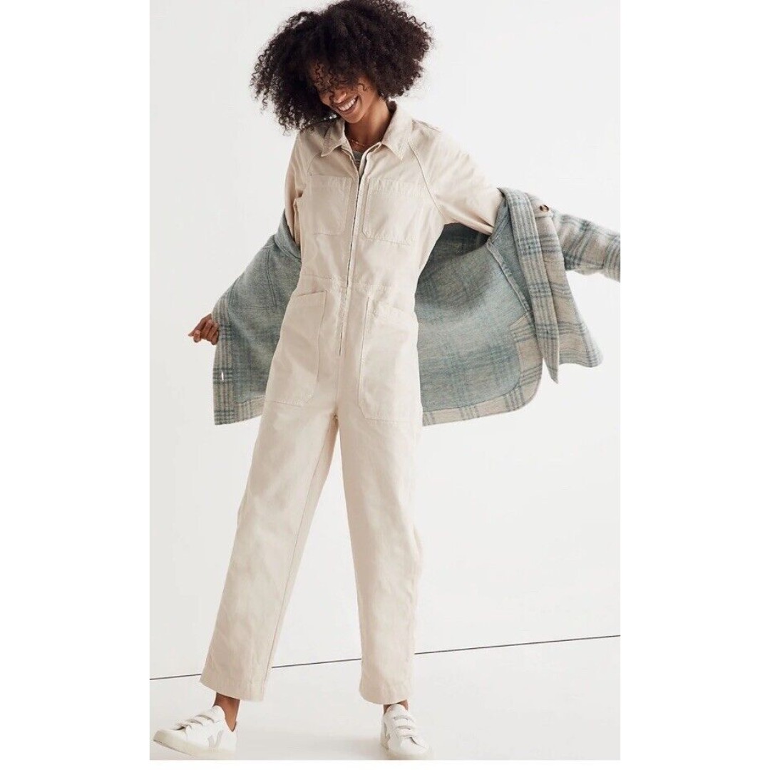 オールインワン・サロペット Zip-front Cropped Wide Leg Jumpsuit Zip-Front Cropped Coverall Jumpsuit Ivory Pockets