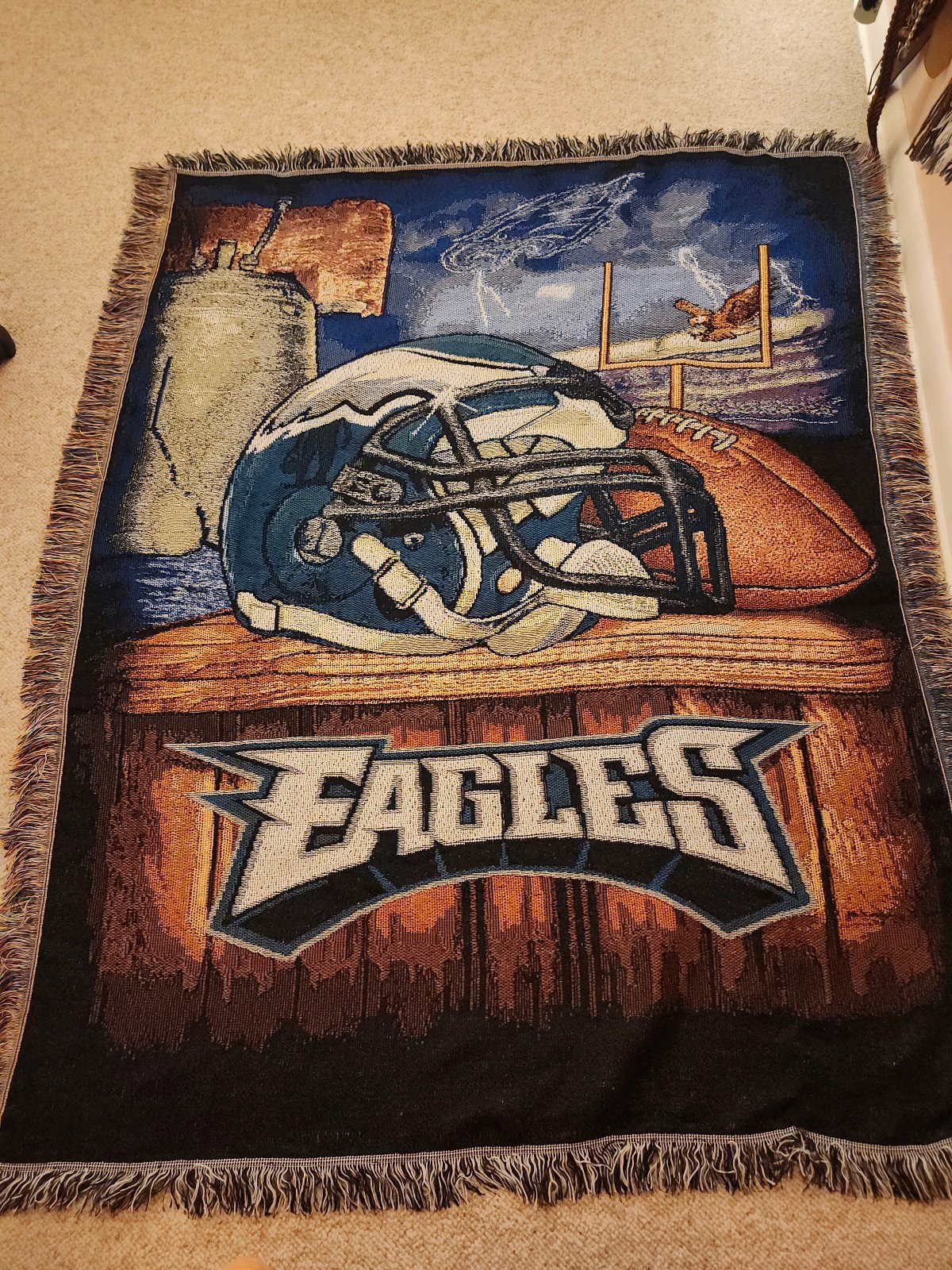 Vintage Philadelphia Eagles Throw Blanket Tapestry Rug NFL Superbowl Memorabilia