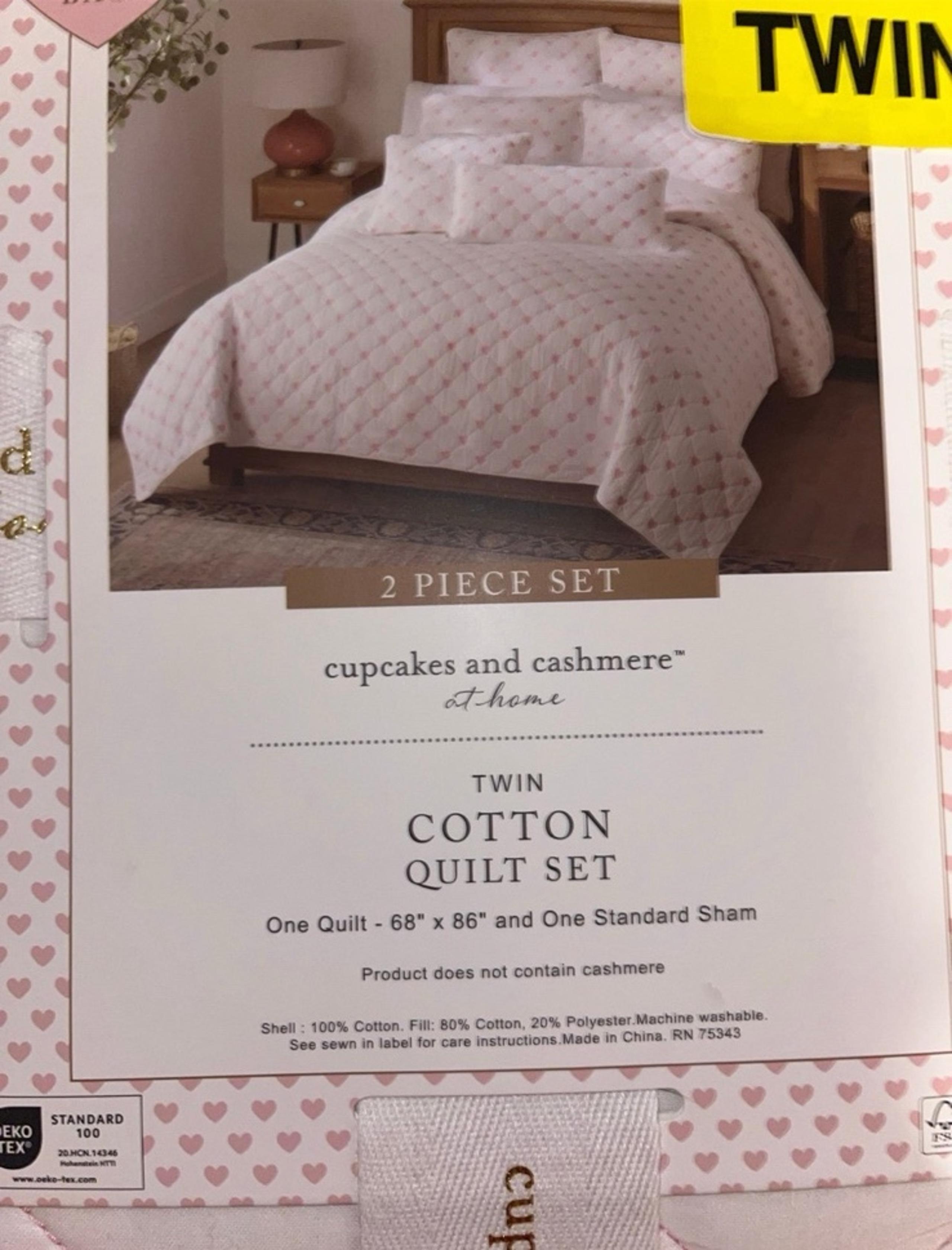 Cupcakes And Cashmere Pink Hearts Twin Quilt Set