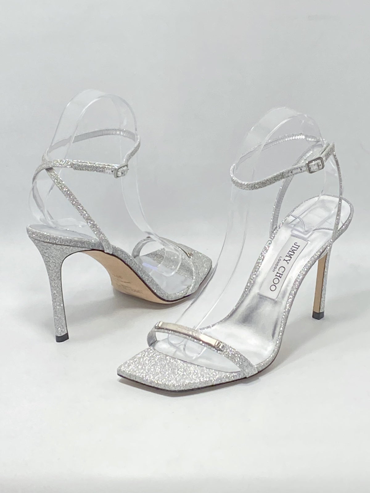 Jimmy Choo Jaxon Glitter Ankle-Strap Sandals size 38.5