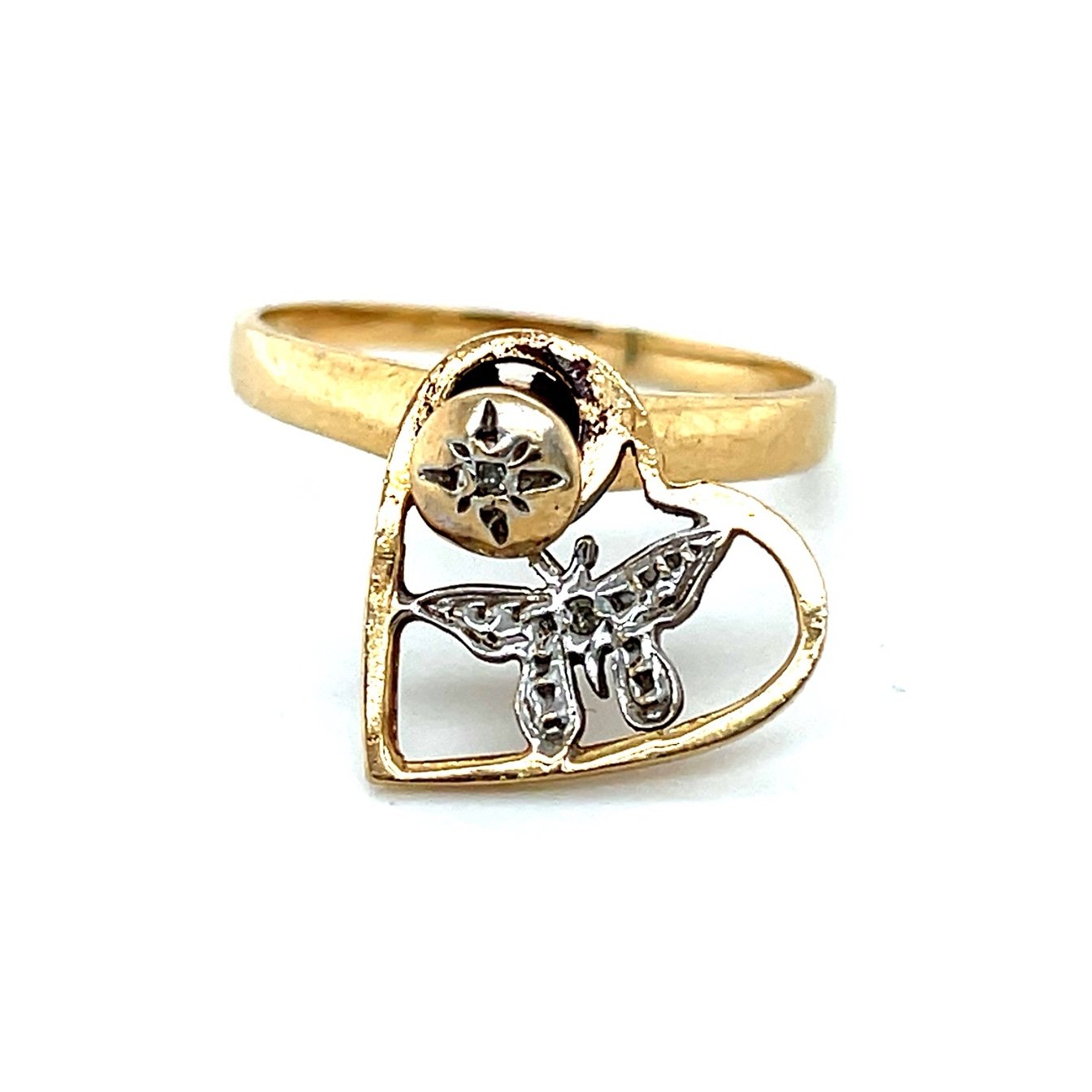 10K Gold Butterfly Heart Spinner Ring