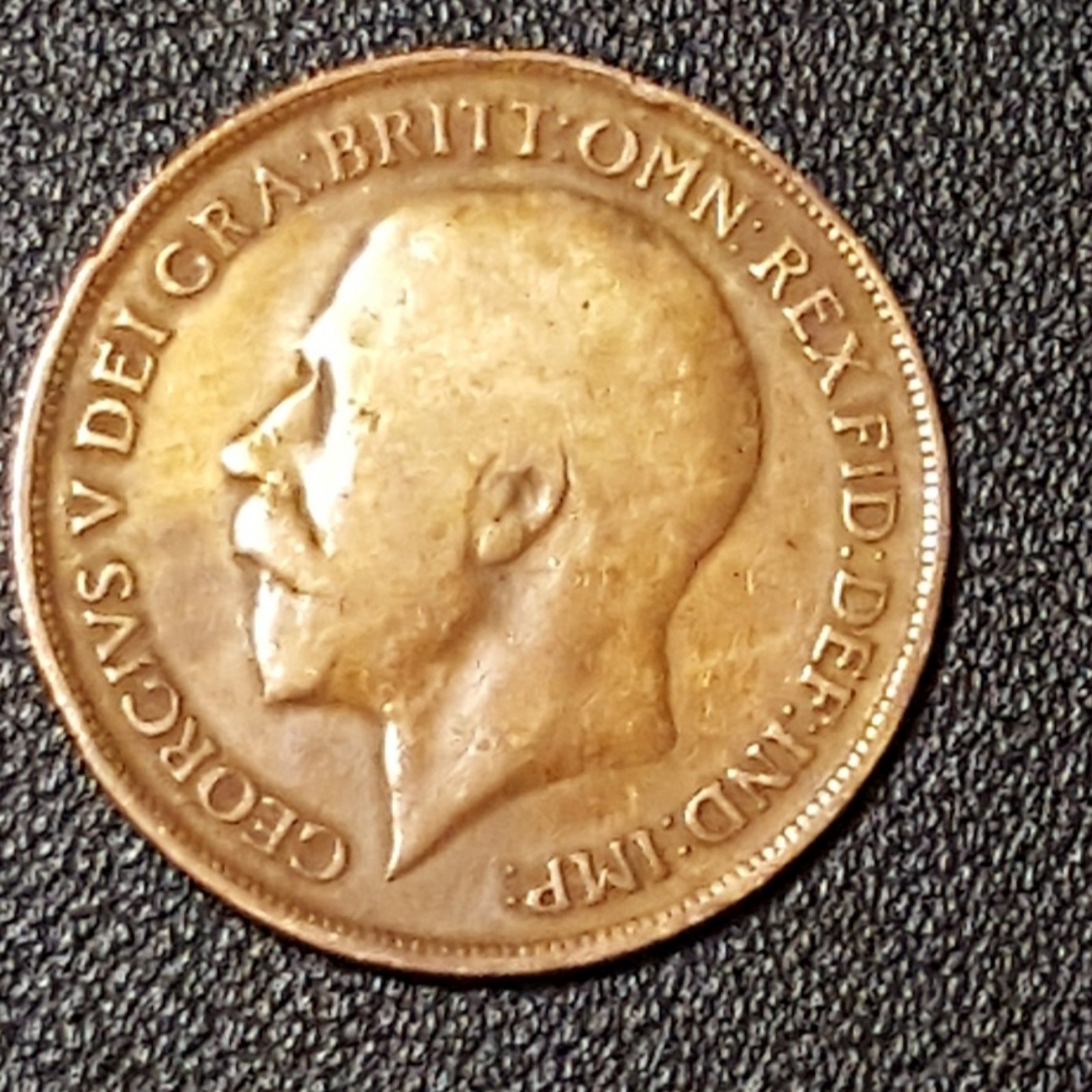 1919 H GREAT BRITAIN- GEORGE V - ONE PENNY BRONZE COIN- RARE.