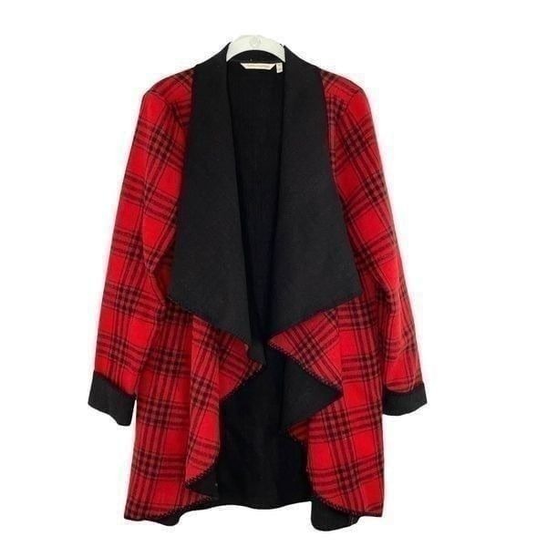Soft Surroundings plaid open front waterfall jacket coat Sz M