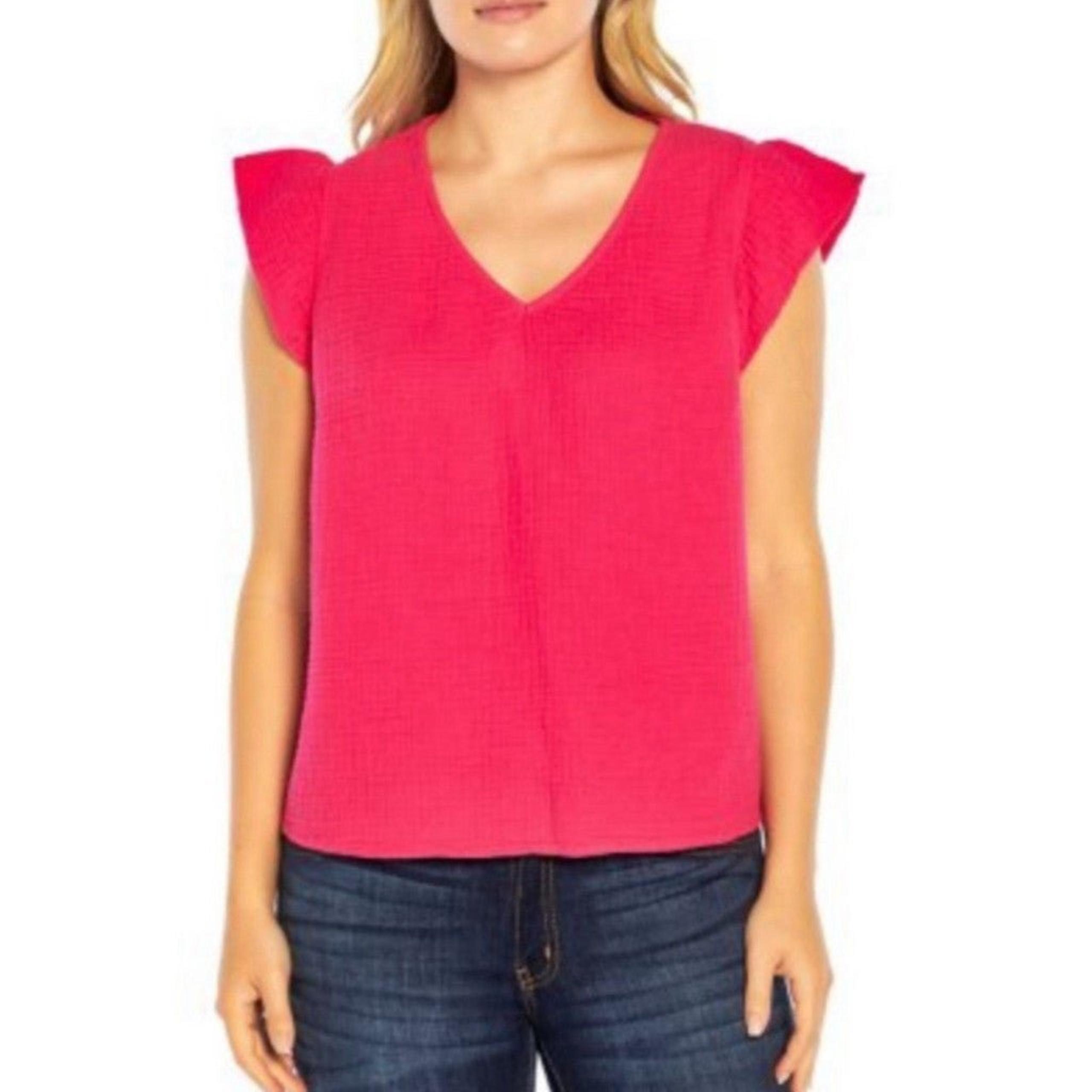 THREE DOTS FUCHSIA COTTON DOUBLE GAUZE BLOUSE SIZE XXL