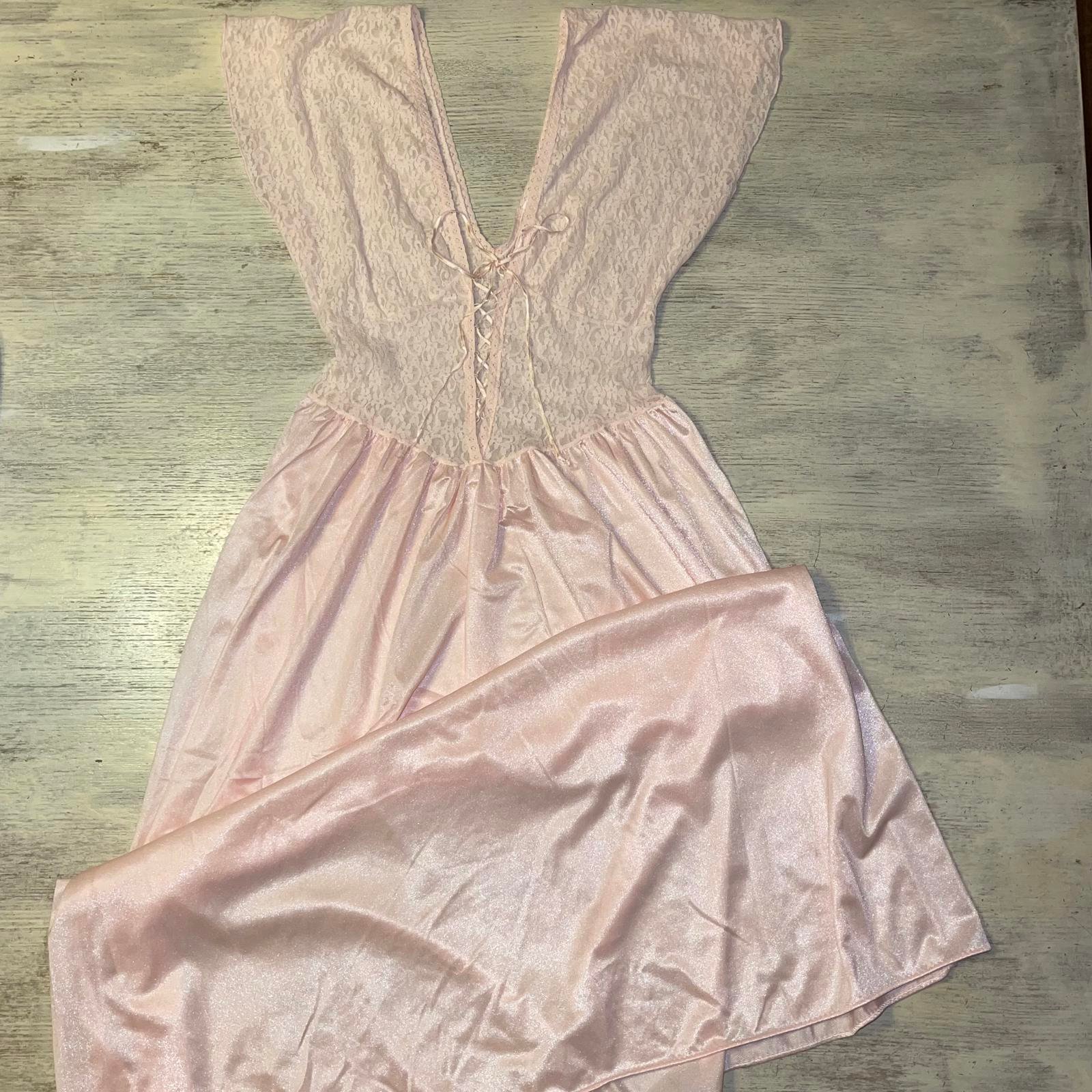 EUC Vintage 80s Ballerina Pink Corset Lace Up Lingerie Night Gown Slip Dress