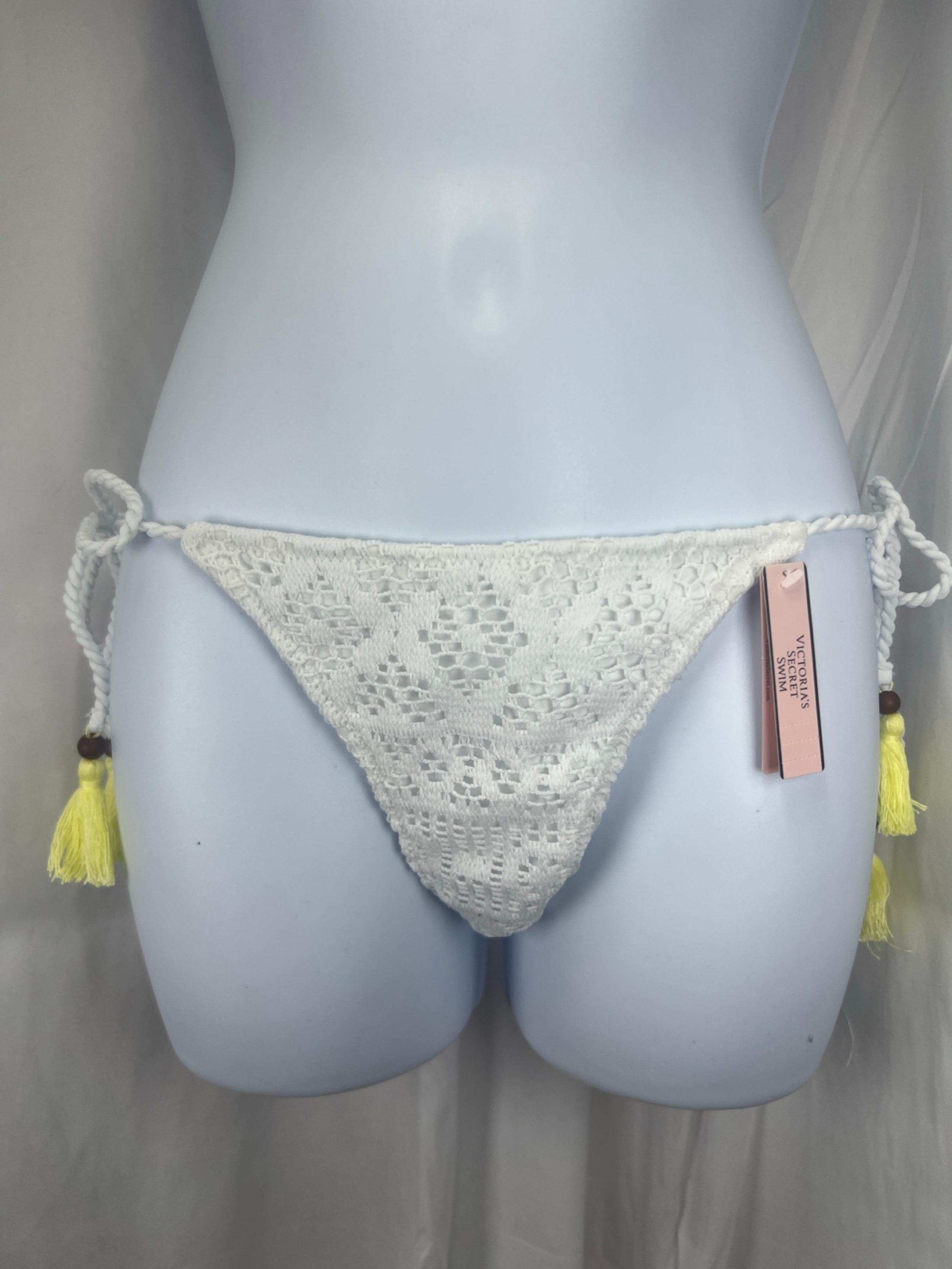 New Victorias Secret Classic String Side-Tie White Crochet Lace Bikini Bottom S
