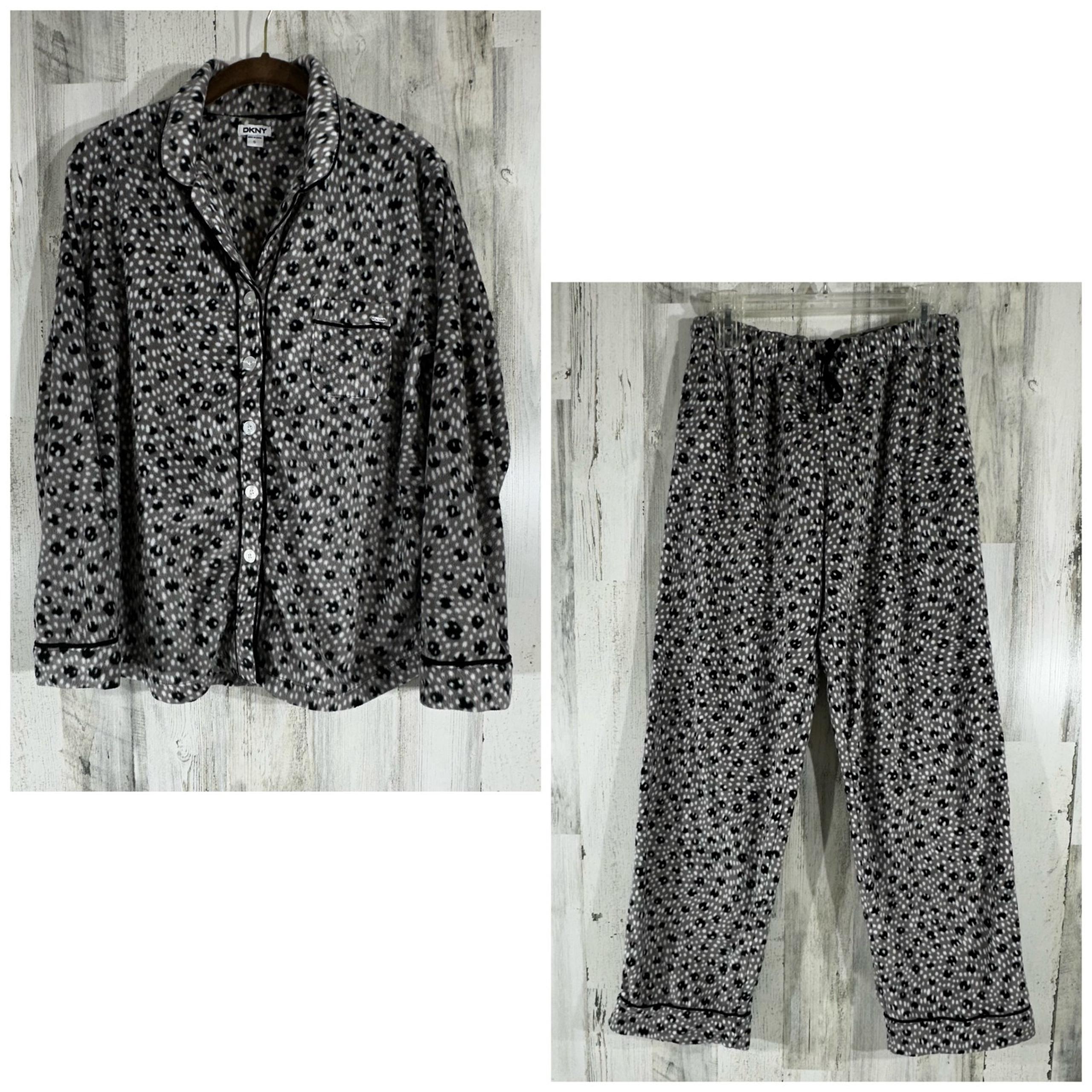 DKNY Womens Leopard Spot Pajama Set Size Small Fleece Drawstring Waist