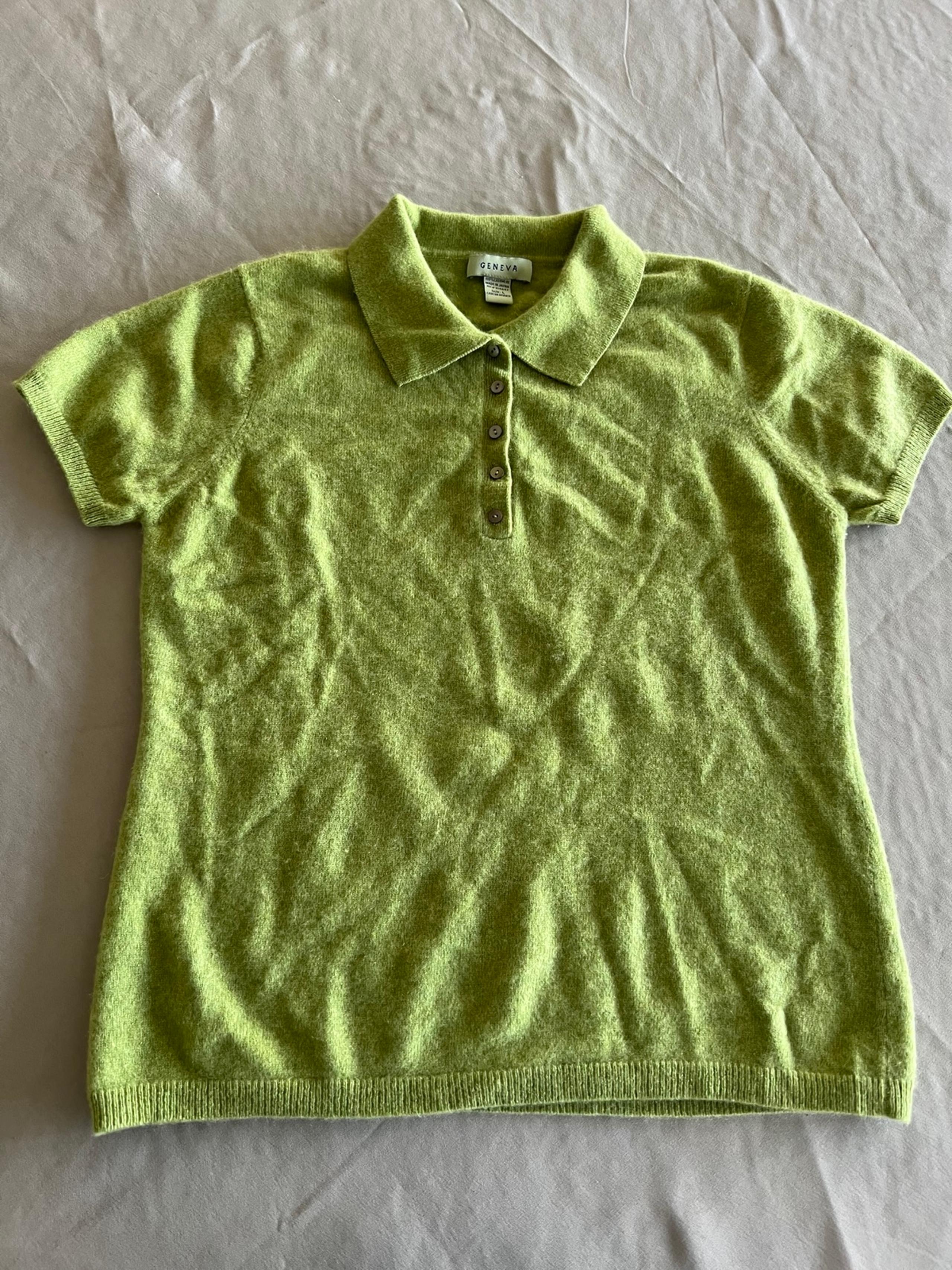 VINTAGE Geneva Sweater Women Size Large Green 100% Cashmere Pullover Button Up