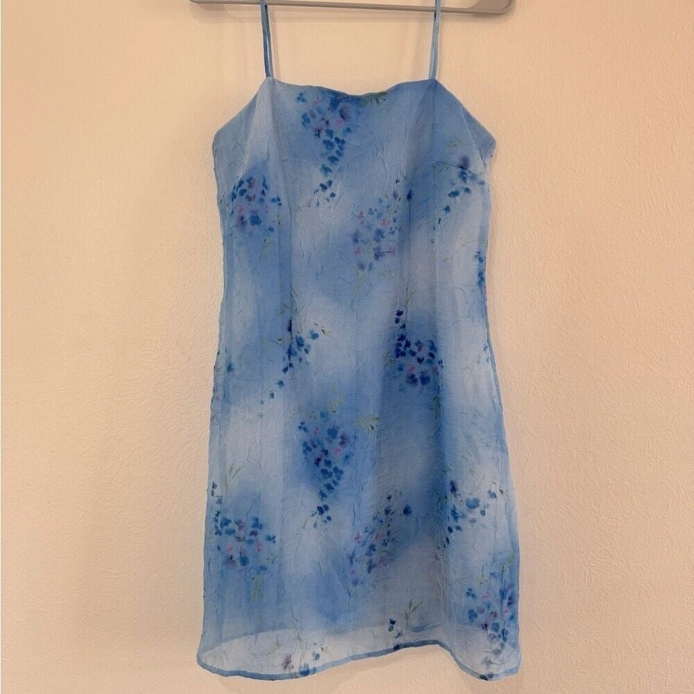 Y2K Exact Change Vintage Floral Blue Slip Dress Women's Sz 9 Fairycore