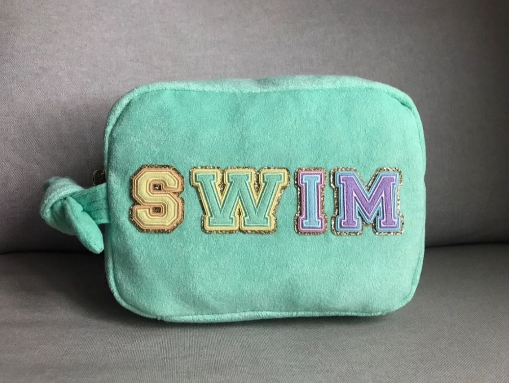 NWT Stoney Clover Lane x Target Terry Cloth SWIM Patch Large Pouch Green