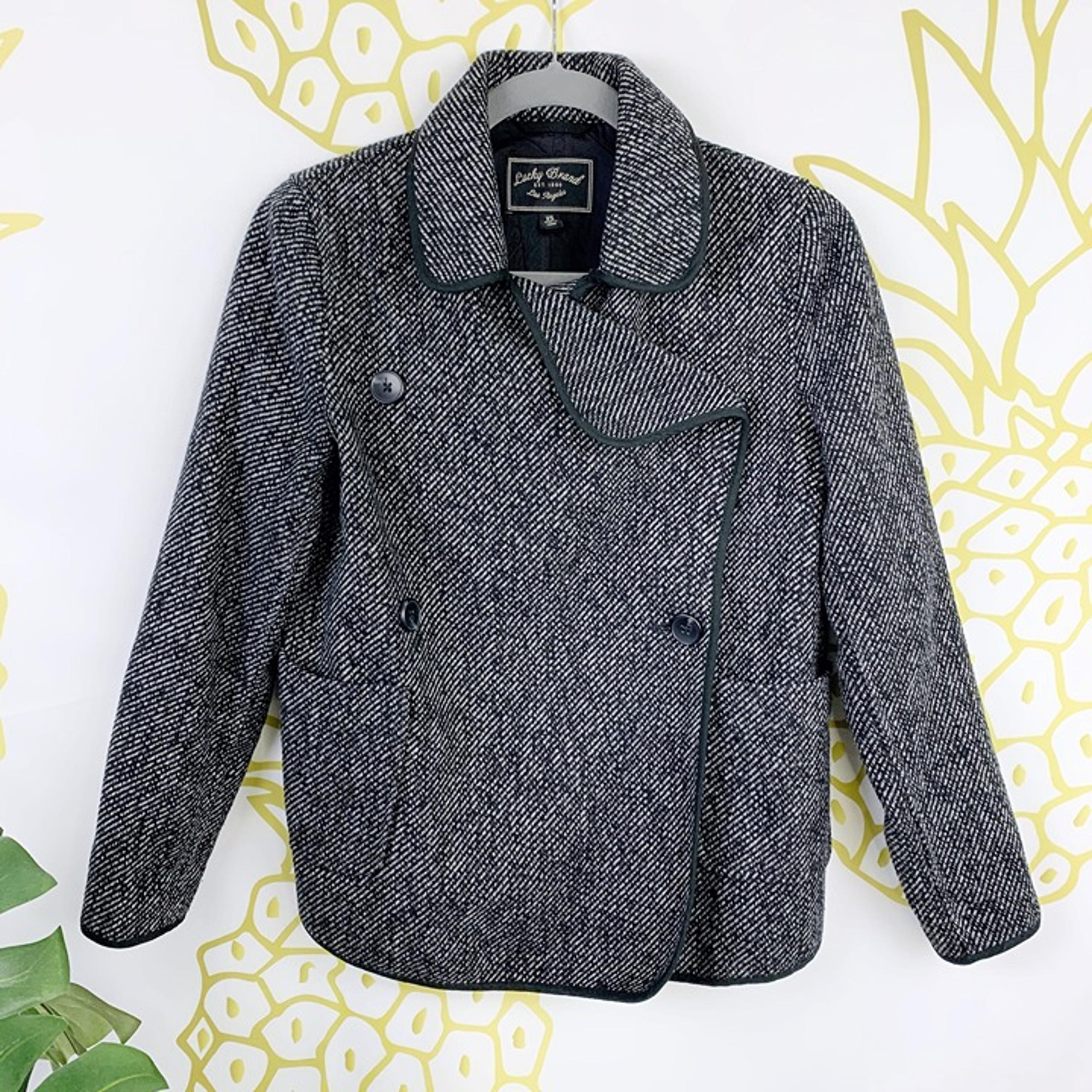 Lucky Brand Black Gray Tweed Professional Warm Button Jacket Women's XS Pockets!